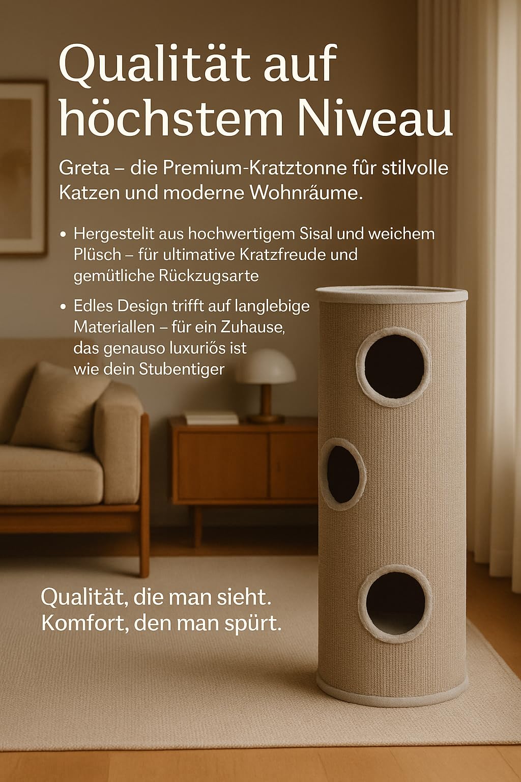 griffoir pour Chat – Tonneau à Gratter pour Chat - Flamingo Greta L - 100 cm Hauteur – Ø 38 cm - Gris & Naturel & Marron Clair