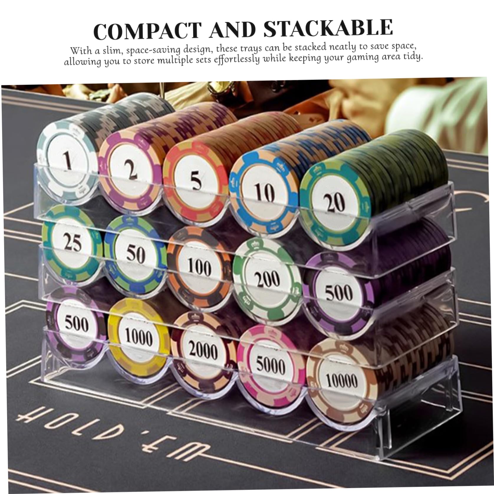 Jorzer Coffret à jetons de Poker, Plateau en Plastique Transparent avec Couvercle, 5 pièces, présentoir de Rangement Multi-usages pour Jeux Hasard, fêtes ou Maison