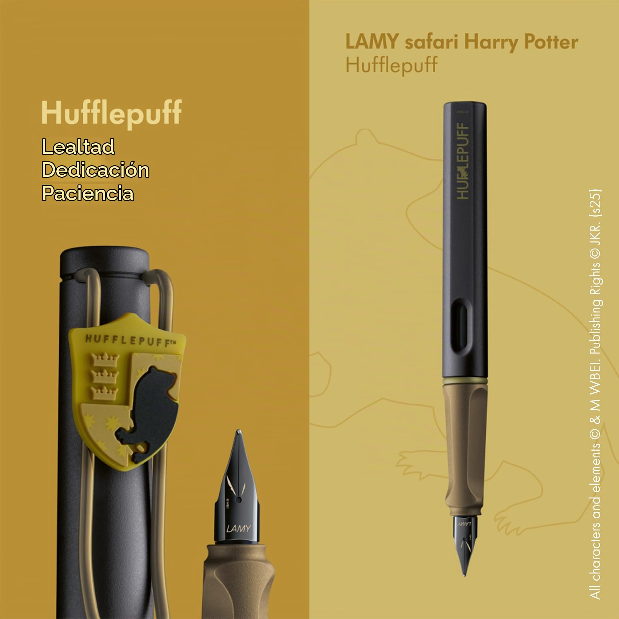 Lamy safari Harry Potter Set de 4 plumas – Edición especial con escudos de las casas – Plumines de acero (M) – Agarre ergonómico – Incluye cartuchos de tinta T10 azul – Para diestros