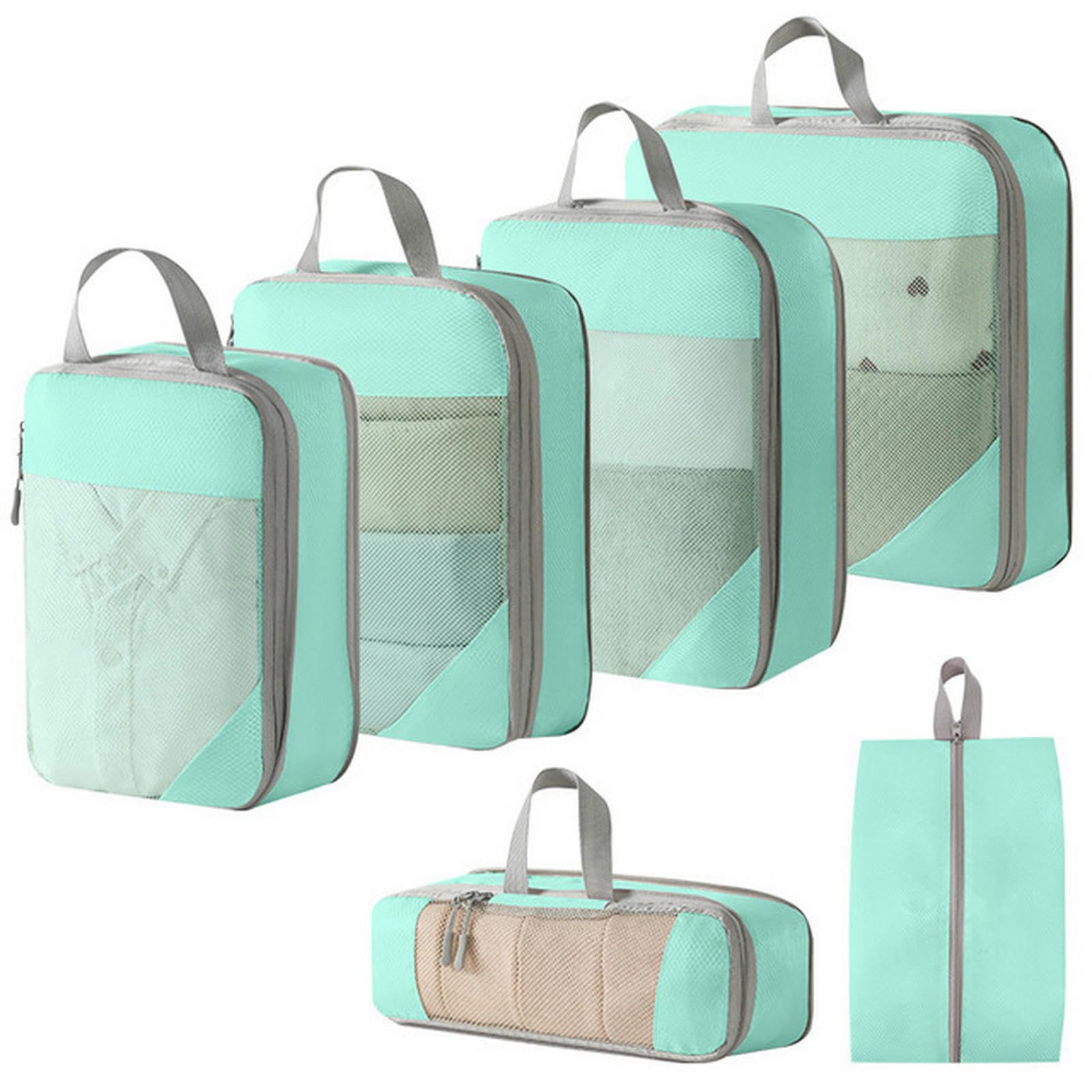 Kostki do pakowania 5 6 szt. Podróżny przenośny organizer do bagażu Torby do przechowywania Pakowanie kompresyjne Torby na buty Z siatką Lekka składana torebka Pouch-6pcs-hbl2