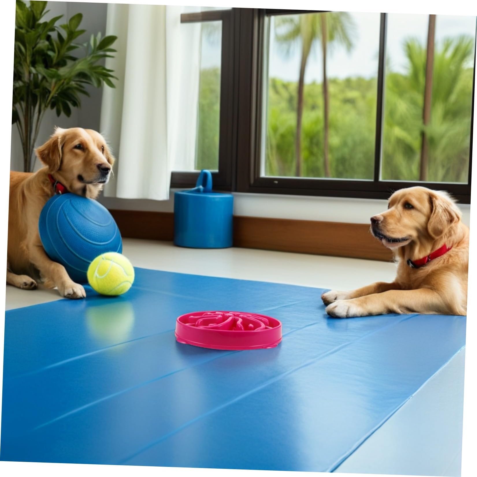 Comedero Lento para Perros y Gatos de Gran Capacidad, Cuenco Plástico Diseño Antiatragantamiento en Forma de Flor, Tazón Antipánico Rosa Fucsia para Alimentación Saludable y Lenta