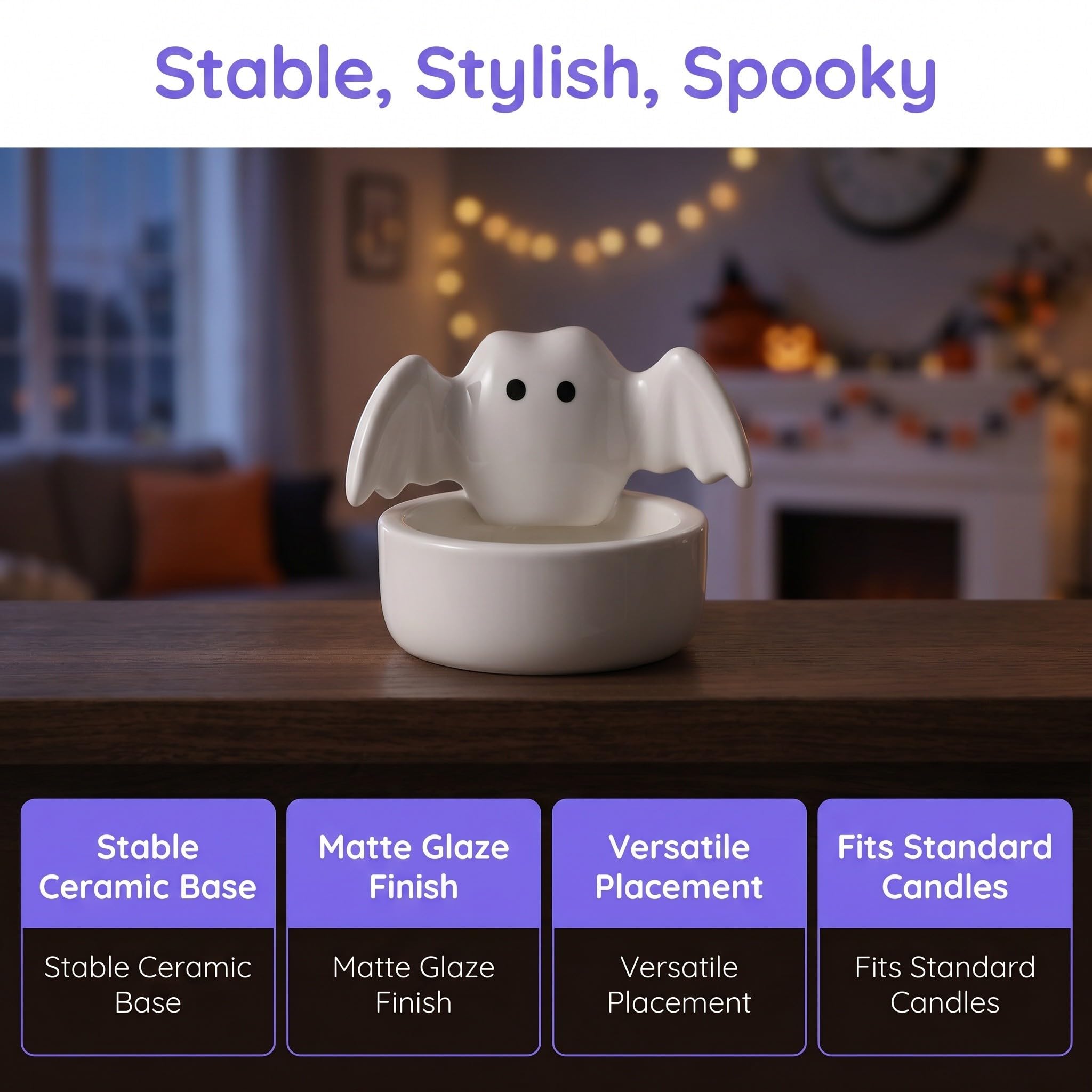 Sewroro 3 Piezas Portavelas de Cerámica Blanco Diseño de Fantasma y Estilo Nórdico para Decoración de Halloween en Casa u Oficina Iluminación Ambiental y Soporte Resistente