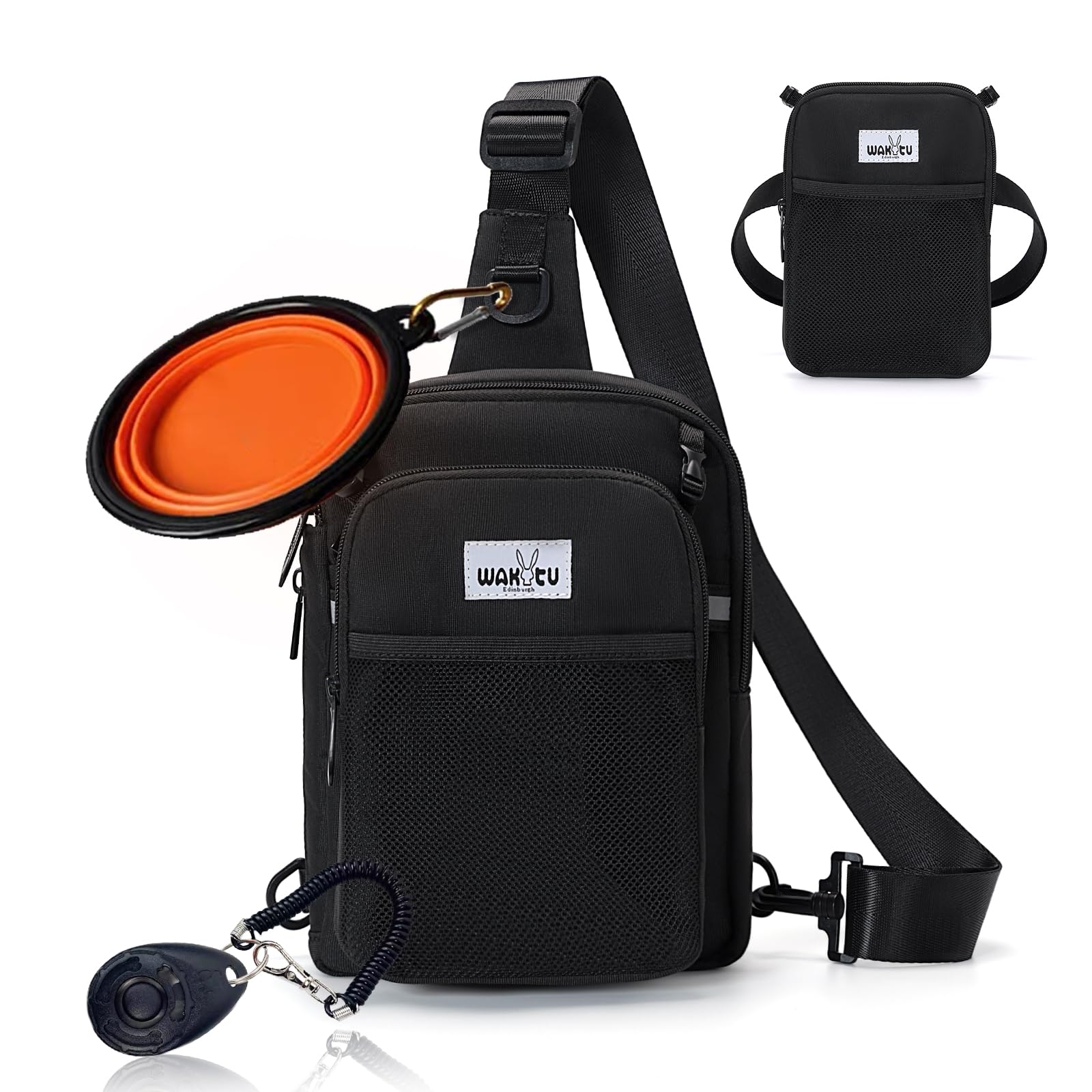 wakytu 2-in-1 Futterbeutel Hunde - Leckerlibeutel für Hunde, abgetrennte Fächer, großvolumig, wasserdicht, reflektierende Gurte, umwandelbare Gürteltasche für Pendelfahrt & Hundespaziergang