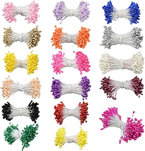 Miniatura 7 de QueenBox 900 piezas de estambres de flores de doble cabeza de 0.118 pulgadas, Pistilo floral de perlas artificiales para ramo de flores, boda, azul