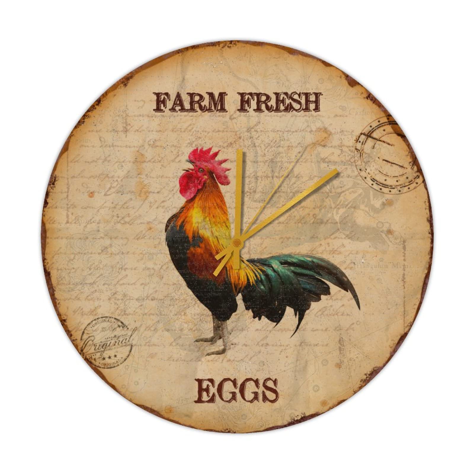 Horloge murale en bois avec coq vintage silencieuse 38cm