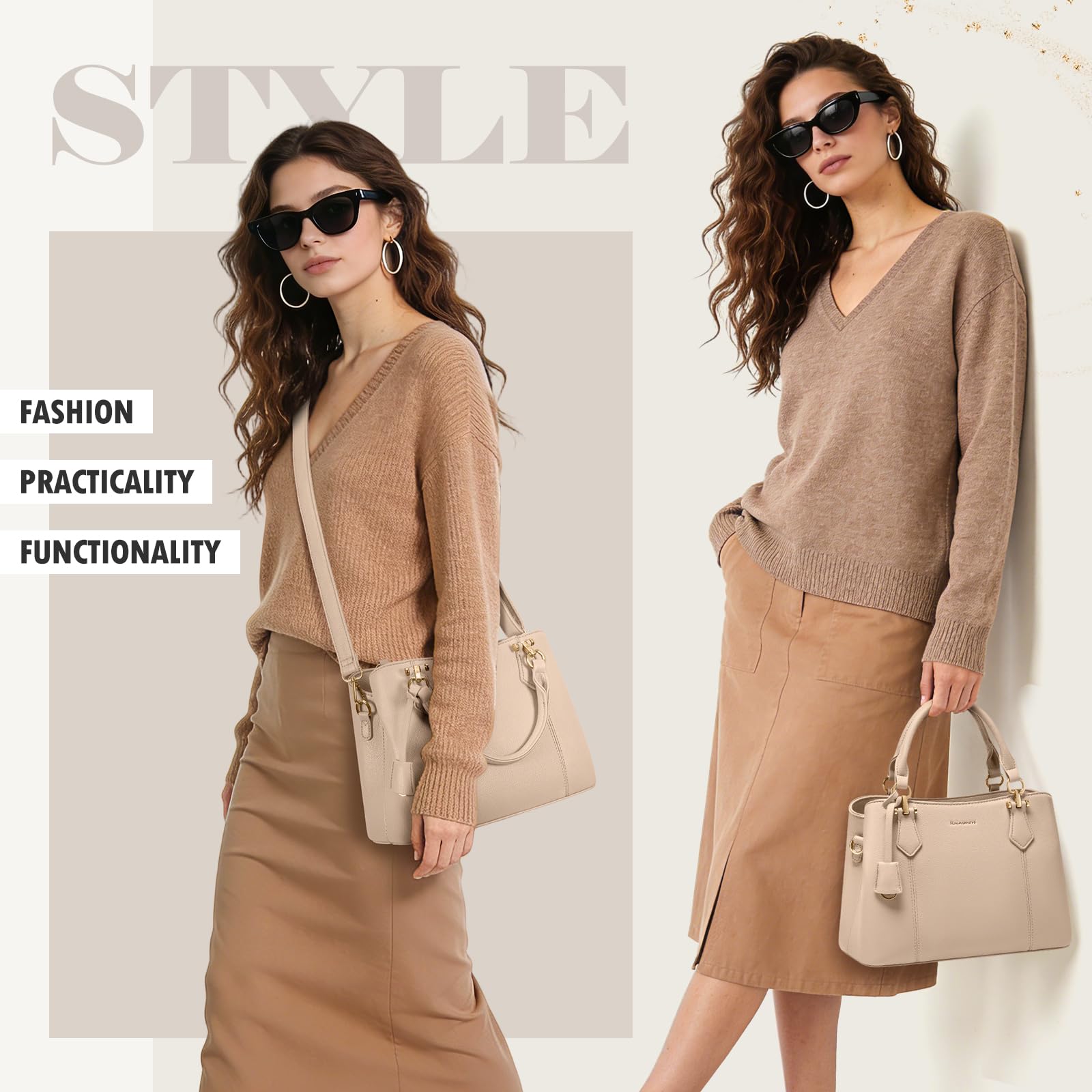 RAINSMORE Sac a Main Femme Cuir PU Sac à Main Bandoulière Elégant Sacs à Main Cabas Femme Fourre Tout pour Université Travail Voyage