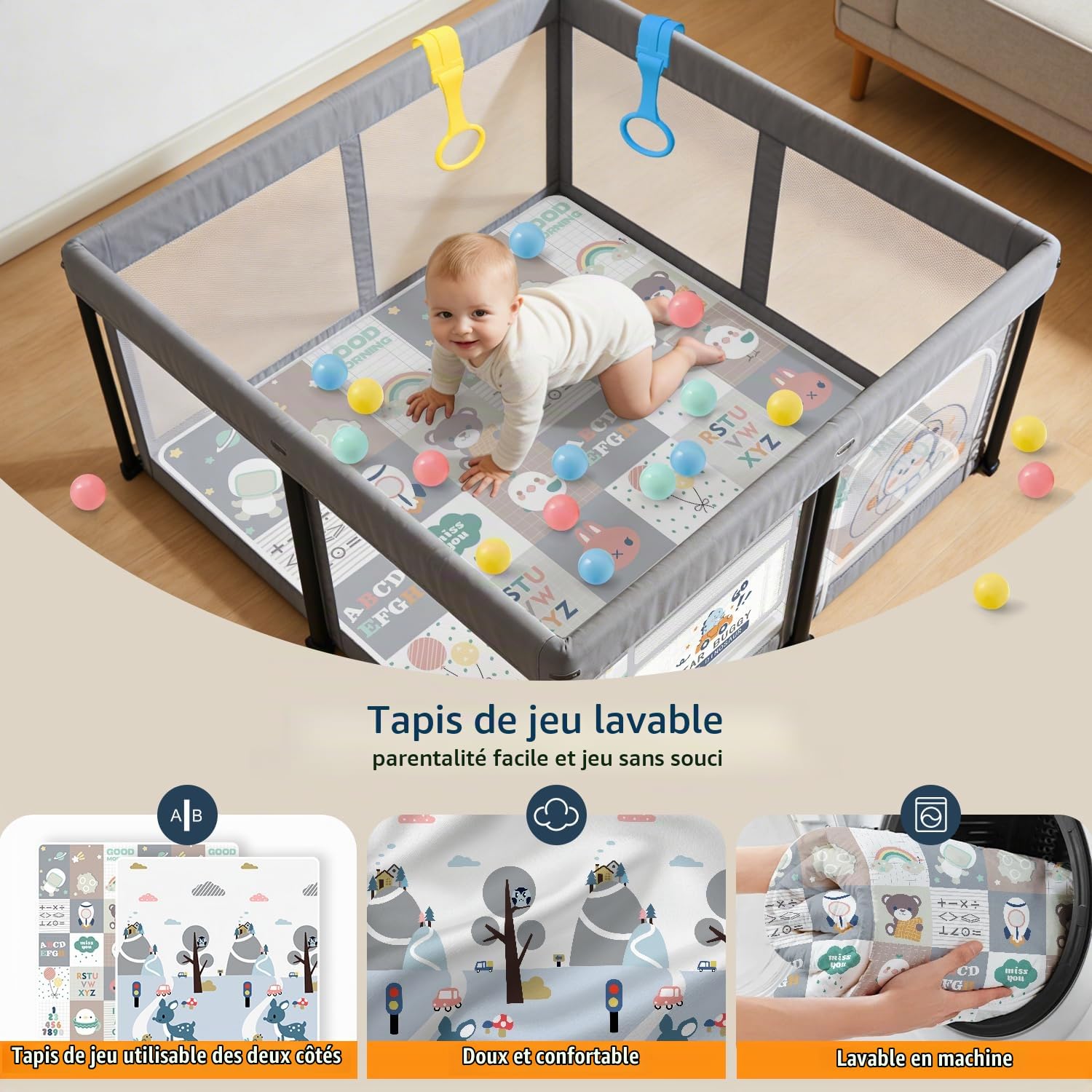 Parc pour bébé pliable 127 x 127 cm avec matelas 2