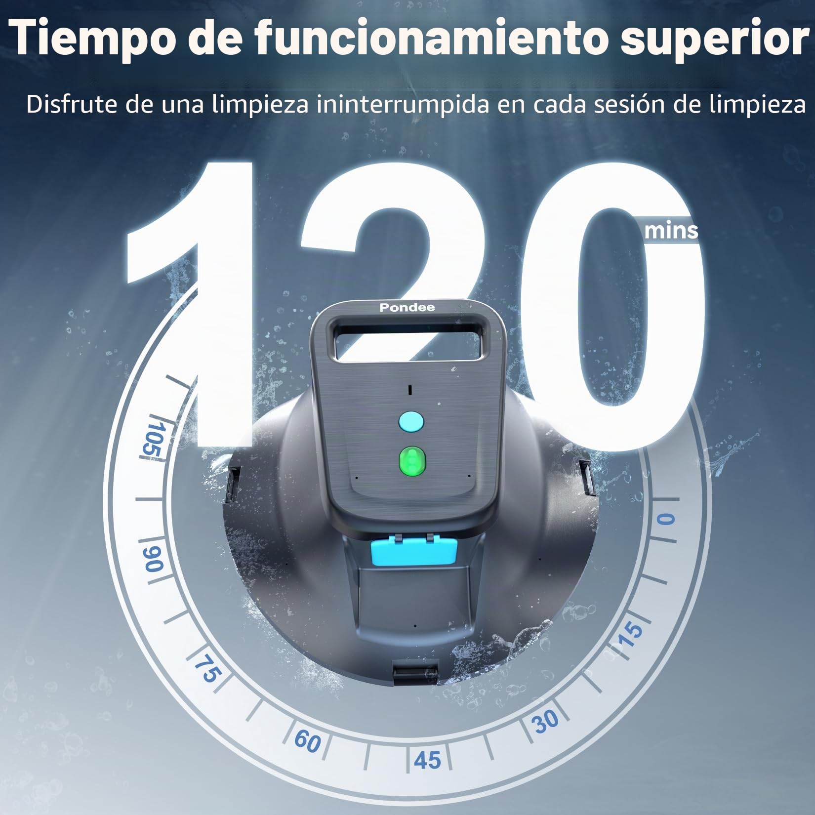 (Upgrade 2026) Pondee X1 Robot Limpiafondos Piscina Sin Cable Fondo Plano, Aspiradora 120 Min Autonomía, Auto-Parking, Carga Rápida 2,5h, para Piscinas Desmontables y Enterradas hasta 80 m²