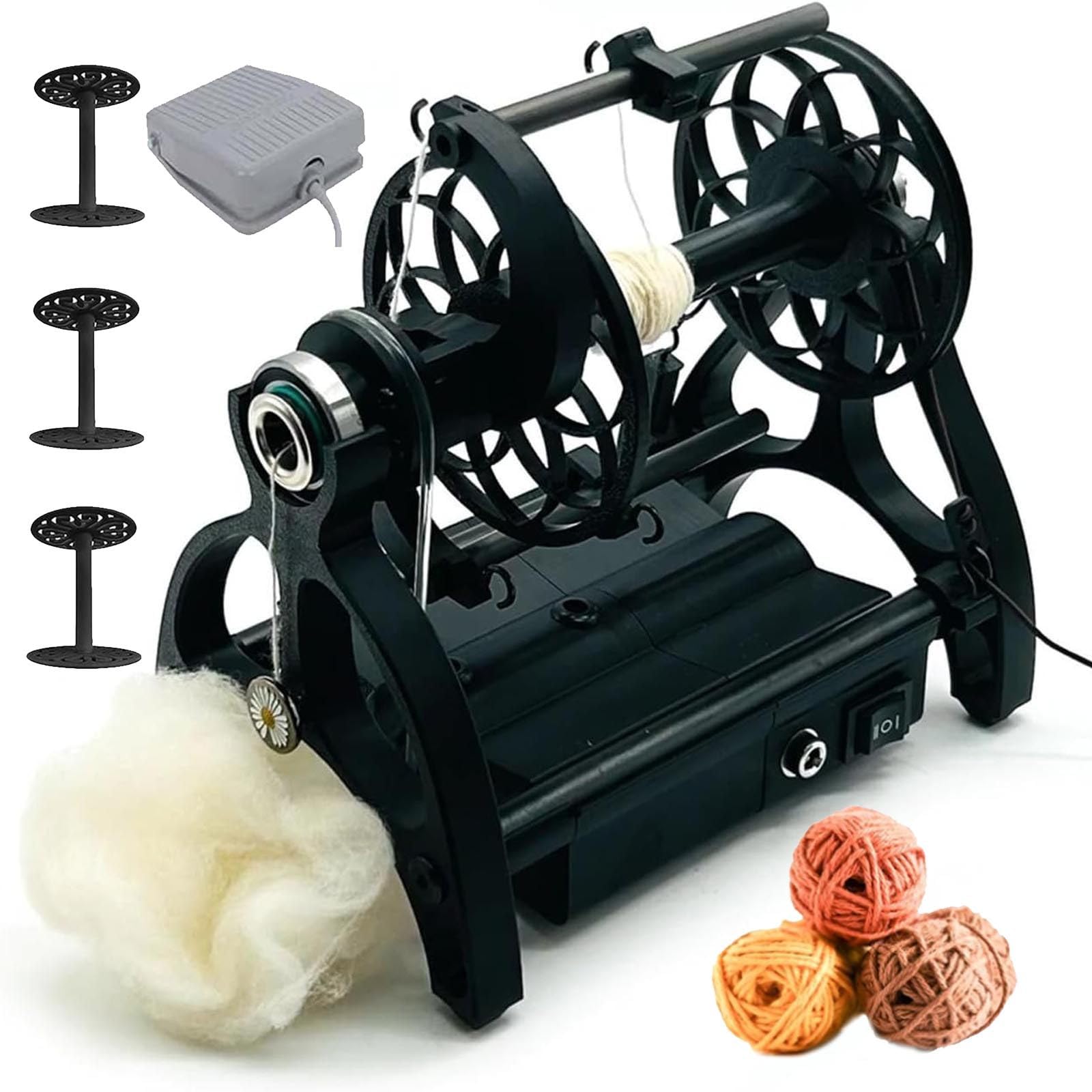 lealovengzh Household Electric Spinning Wheel,Electric Yarn Spinner Kit with Foot Controller & 3 Bobbins – 800RPM Automatic Spinning Machine for Wool, Dog Hair & Fiber Craft Black