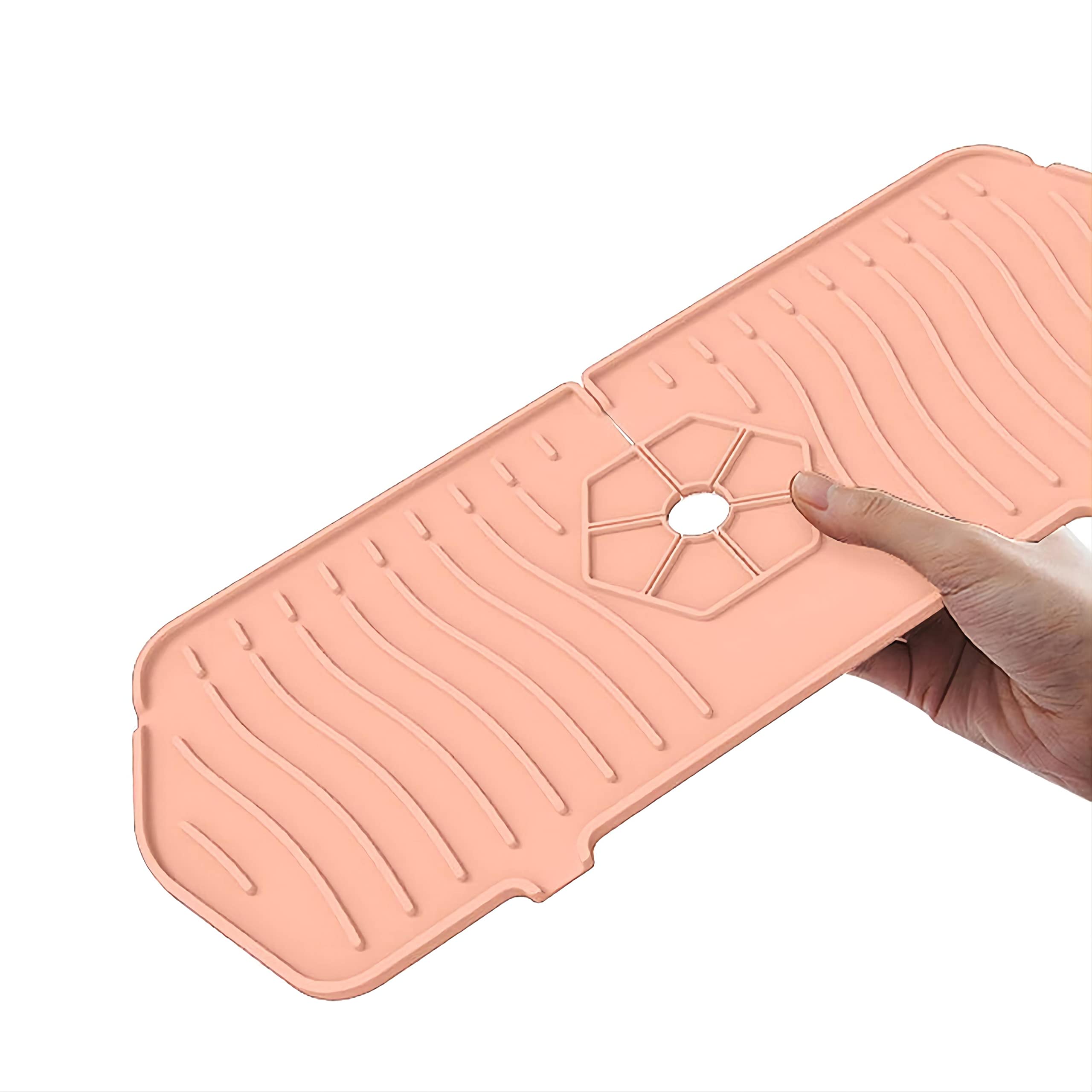 Silicone Faucet Mat for Kitchen Sink Splash Guard, Bathroom Faucet Water Catcher Mat, Sink Draining Pad Behind Faucet, Drip Protector Splash Countertop Protection Rubber Dish Drying Mat (Pink)