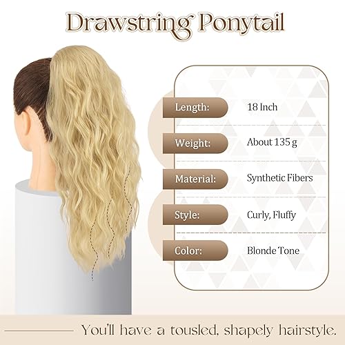 Miniatura 2 de Extensión de cola de caballo rizada con cordón de 18 pulgadas, sintético de aspecto natural, cola de caballo para mujer, elegante cola de caballo