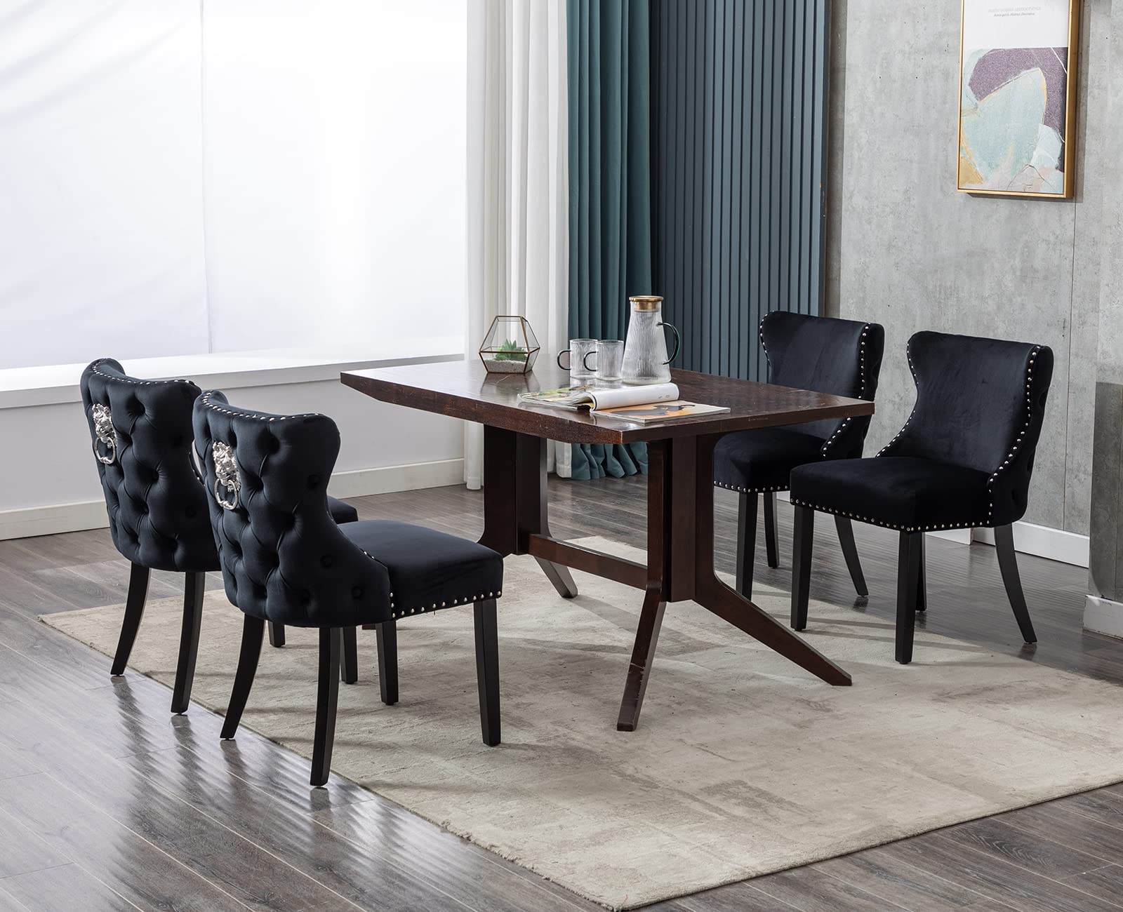 chairus Set di 2 Sedie da Pranzo in Velluto Sedie da Cucina Retro, Nero