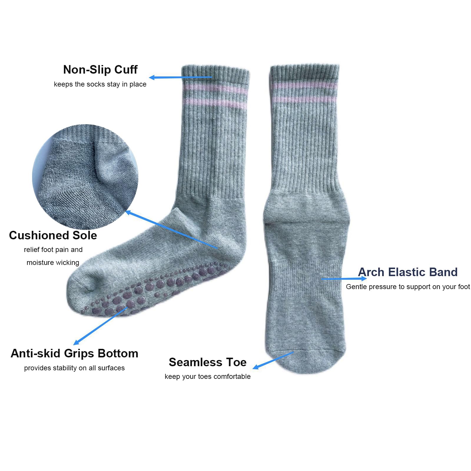 JCZANXI Yoga Socks with Grips for Women, Non Slip Grip Socks for Yoga, Pilates, Barre, Dance, Ballet (Cotton, Black/White/Pink)