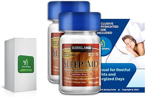 Kirkland Signature - Ayuda nocturna para dormir de 25 mg, paquete de 96 unidades (paquete de 2) con manual exclusivo para noches de descanso y días