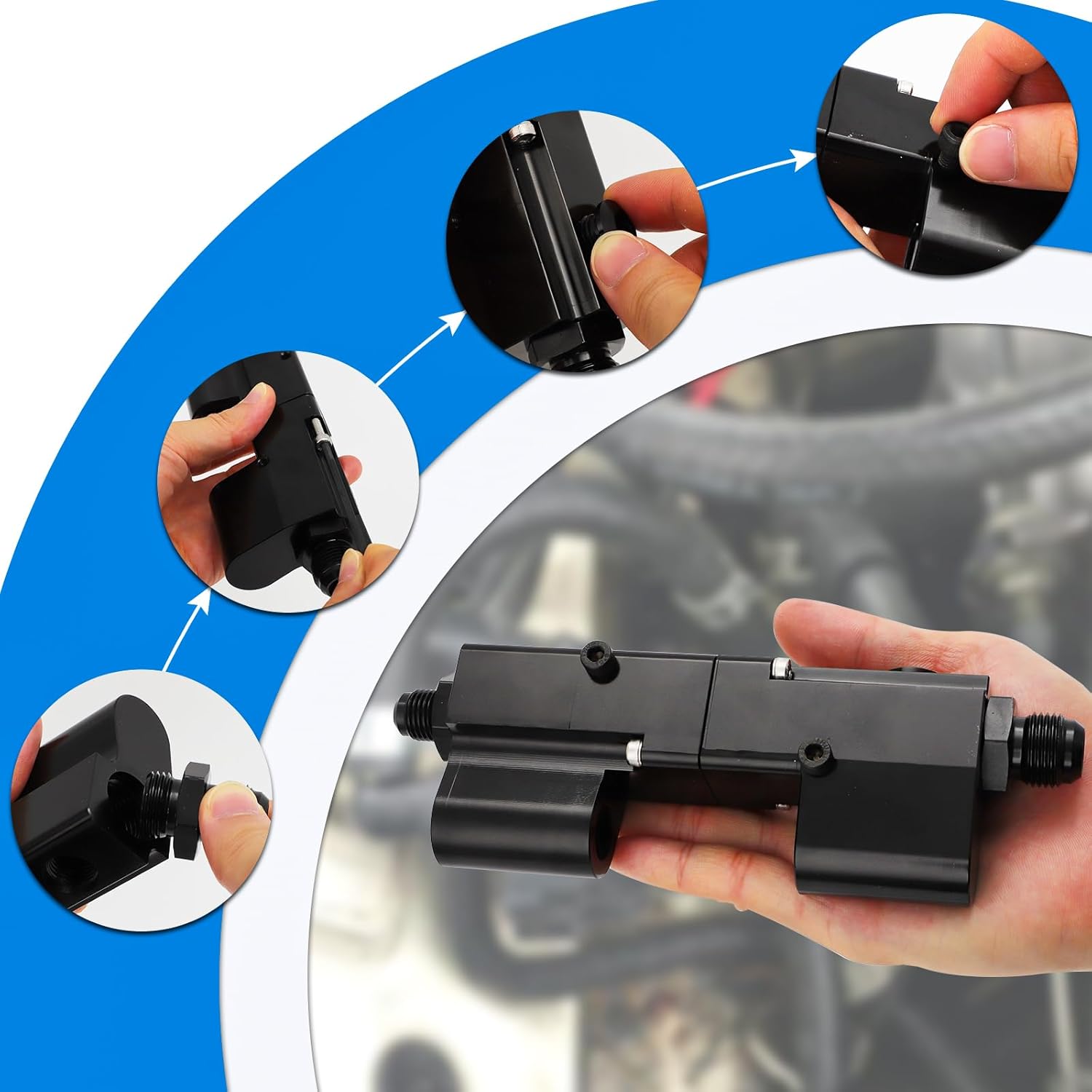 E85 Universal Flex Fuel Sensor Adapter Kit, Bypass Module, Solid Billet Material 6AN 8AN Splitter