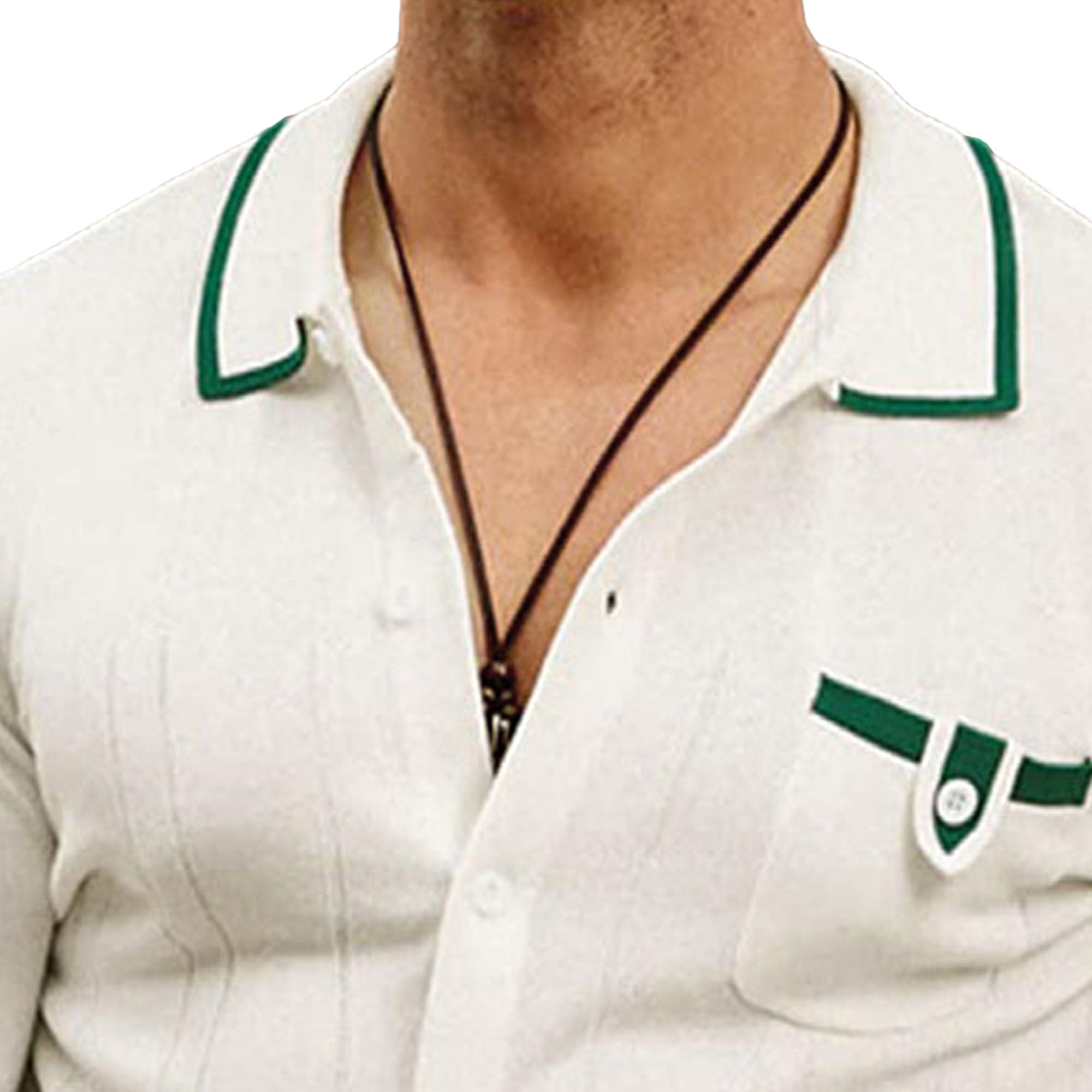 Maglietta da uomo con colletto cubano, vintage, con bottoni, per vacanze, a righe, lavorata a maglia, con bottoni, per golf e spiaggia