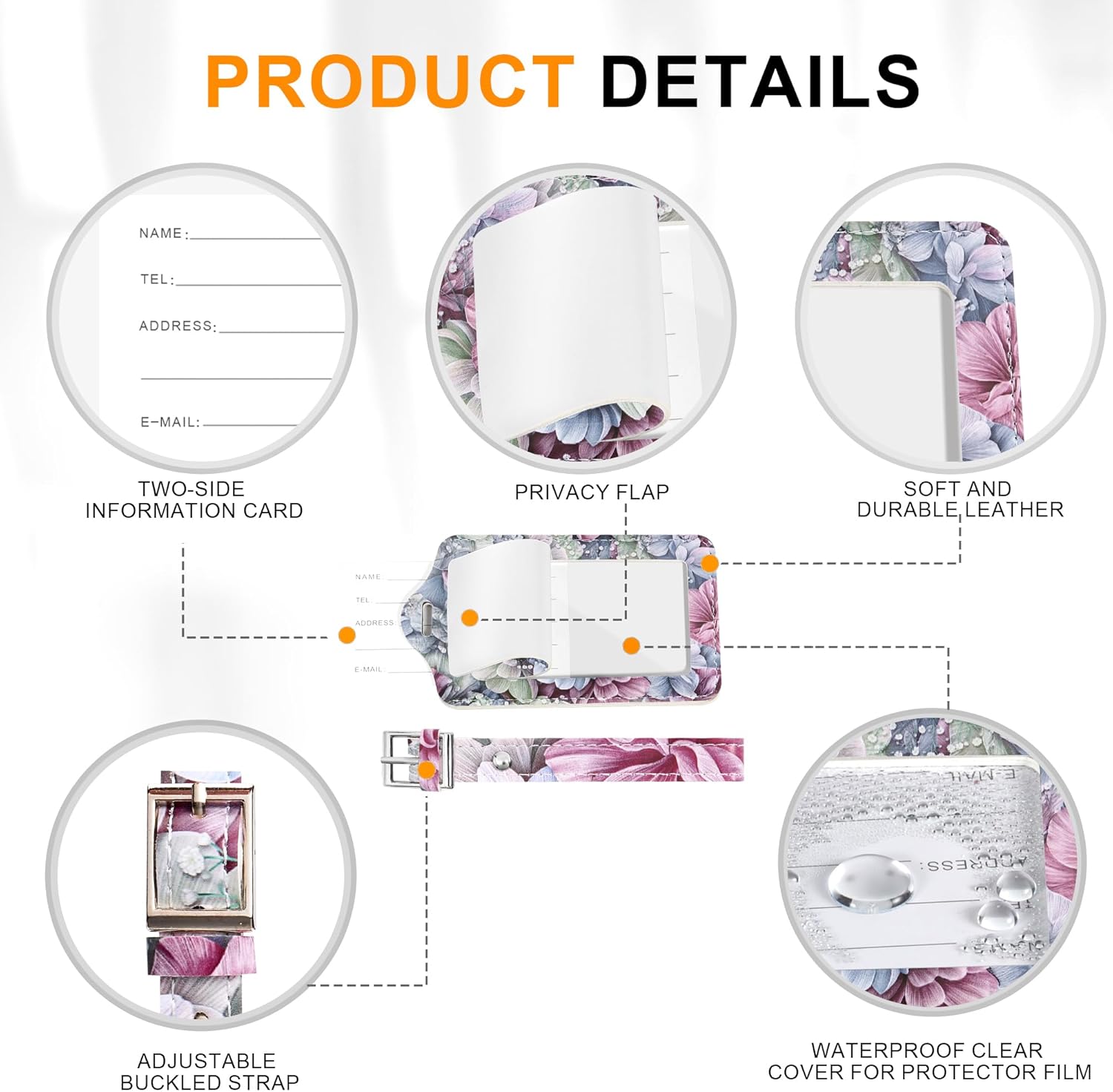 4 Pack Luggage Tag for Suitcases TSA Approved, Leather Suitcase Tags Identifiers, Cute Bag Name Travel Tags ID Labels for Women Men Cruise Airport Luggage Travel Essentials by Sodsay - Image 4