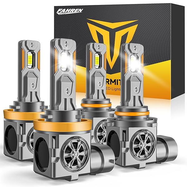 H11 9005 LED Bulbs Combo, 60,000LM Super Brighter, 1:1 Halogen Mini Size, 6500K White H9 H8 HB3 Driving Light Bulbs with Fan, Plug and Play, Automotive light Assemblies, Pack of 4