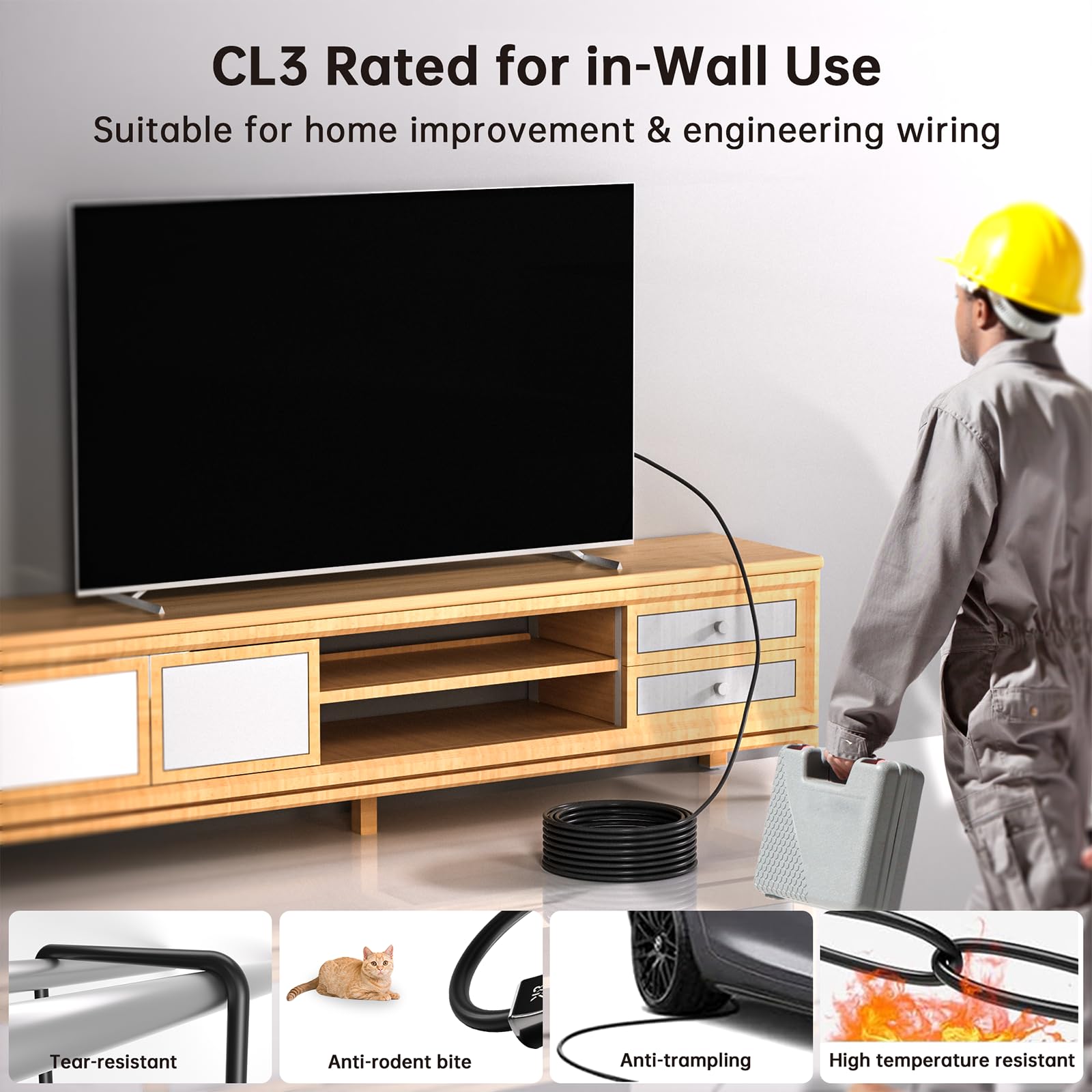 huaham CL3 Rated HDMI 2.1 Cable 7.5m, Fiber Optic HDMI Cable With Lock Design,Ultra High-Speed 48Gbps, 8K60Hz & 4K120Hz - Image 2