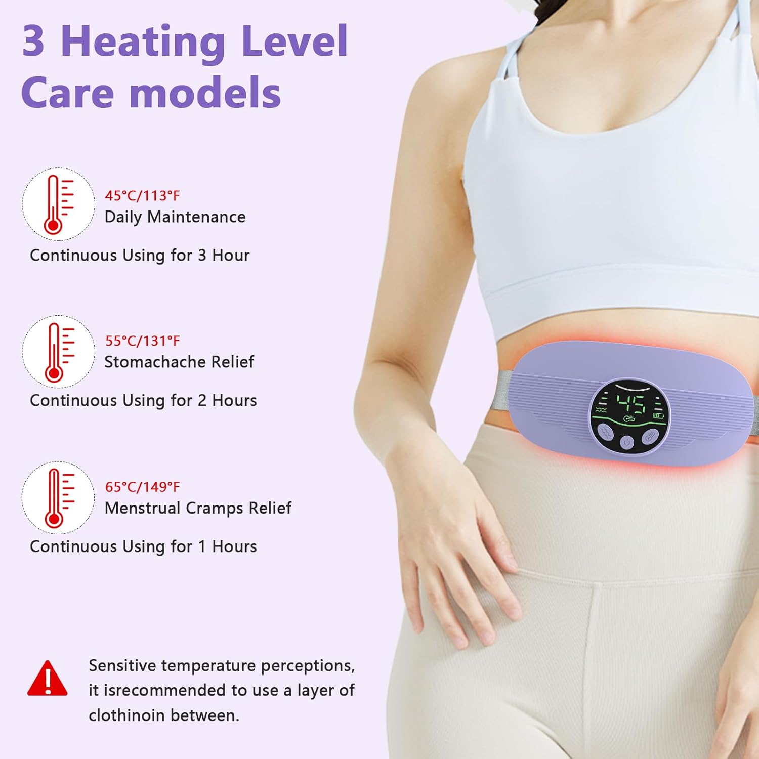 Heating Pad for Period Cramps Portable Cordless 3S Fast Period Heating Pad Cramp Relief with 3 Heat Levels and 3 Massage Modes Menstrual Electric Waist Wrap Belt for Pain Relief Gifts for Her - Image 4