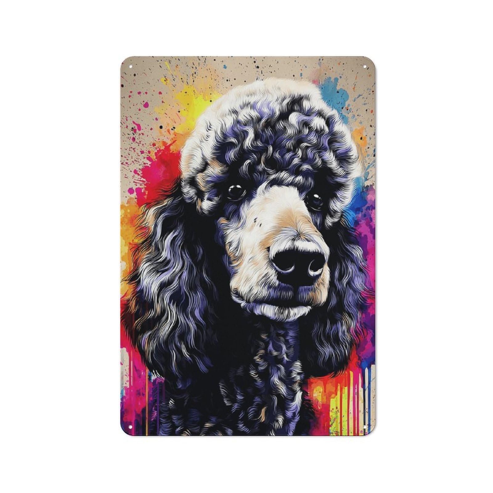 Junmoney Colorful Poodle Portrait Artwork -6 Warehouse Style Tin Wall Sign 30X20cm Featuring Loft Wall Plaque For Loft, Studio, Office Or Creative Room