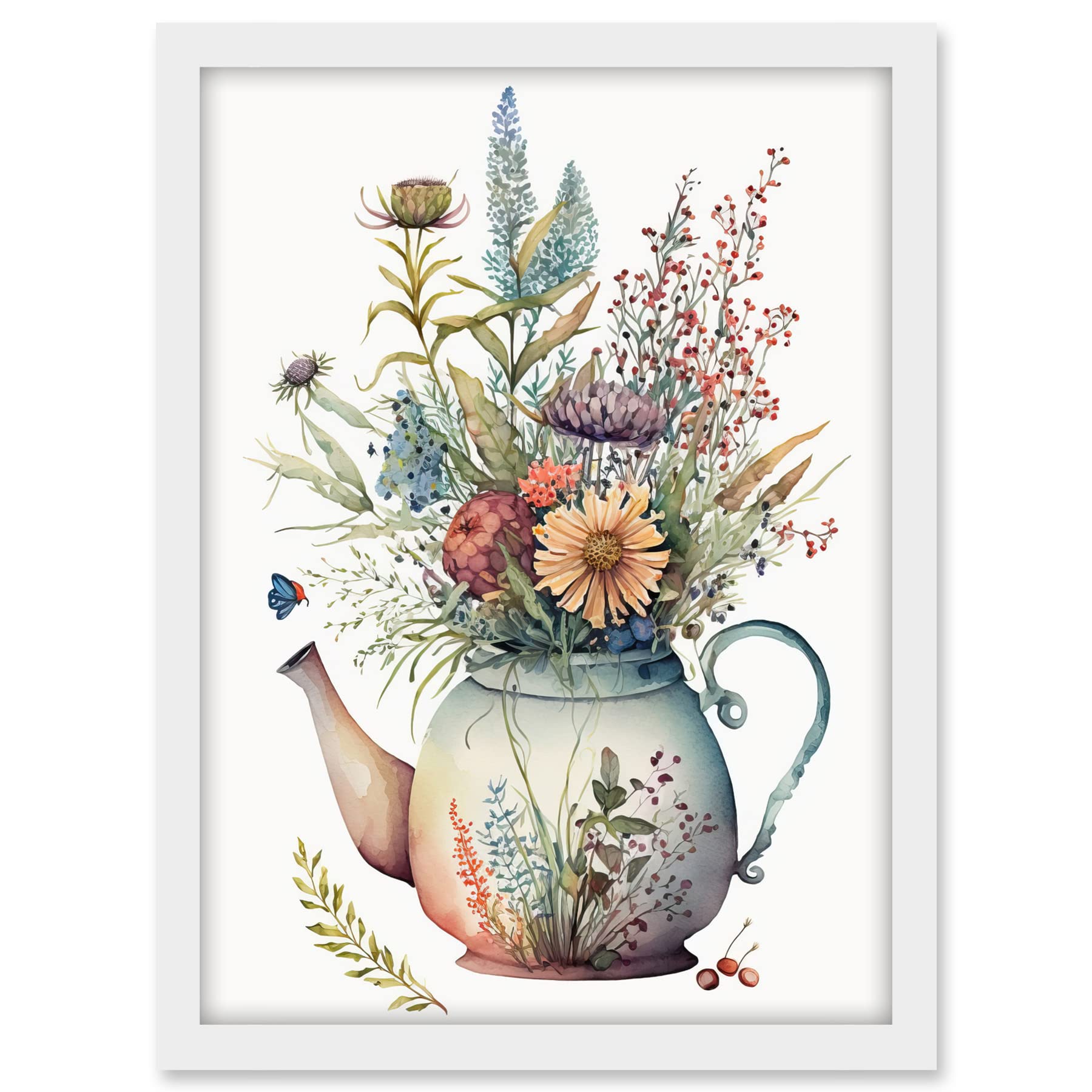 Artery8 Wildflower Floral Bouquet in China Pattern Teapot Artwork Framed A3 Wall Art Print