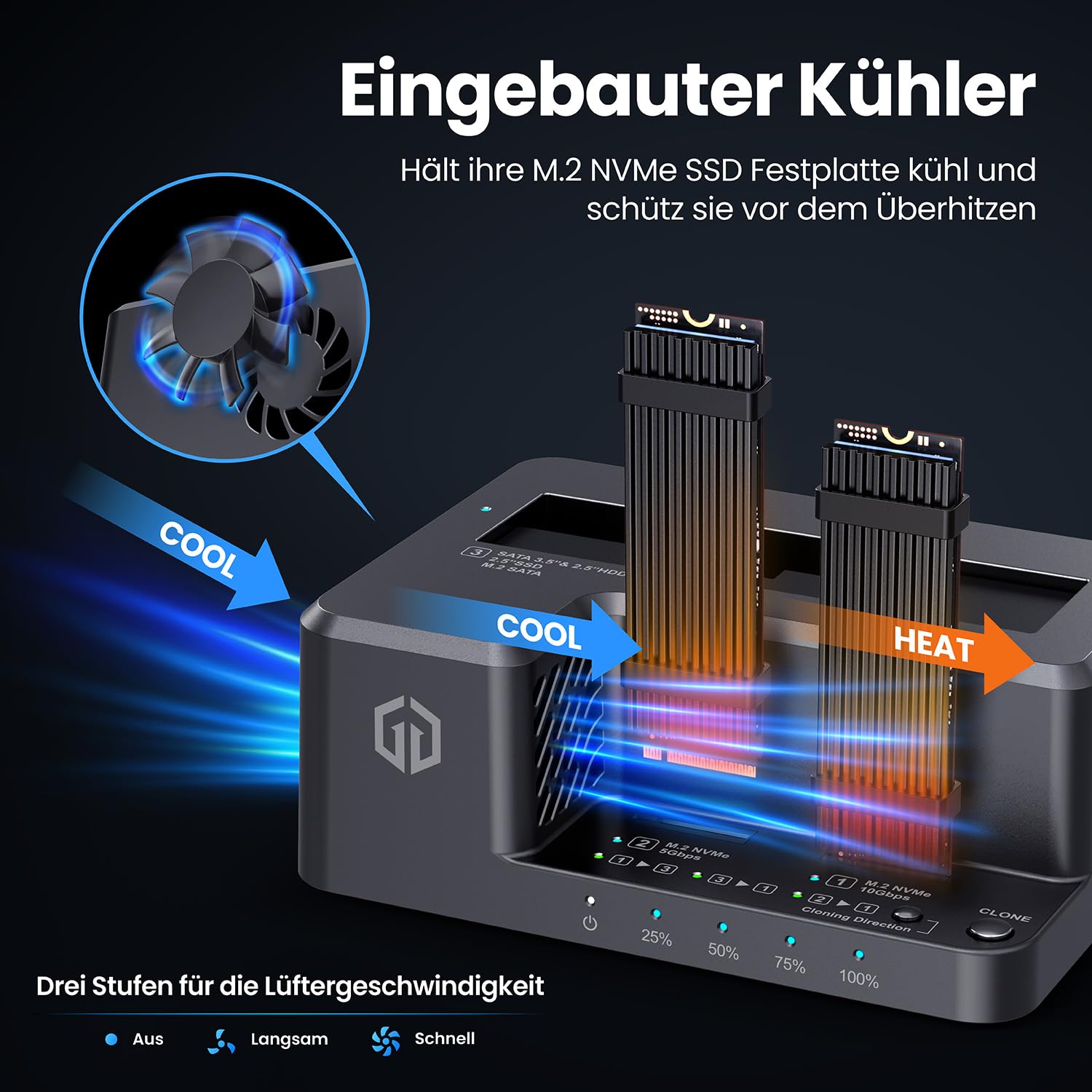 GRAUGEAR Station clone bidirectionnelle pour SSD M2 NVMe M.2, SATA SSD, disque dur 2,5"/3,5" [clonage bidirectionnel] Station d'accueil I M2 SSD Station de clonage I SSD externe I Disques durs