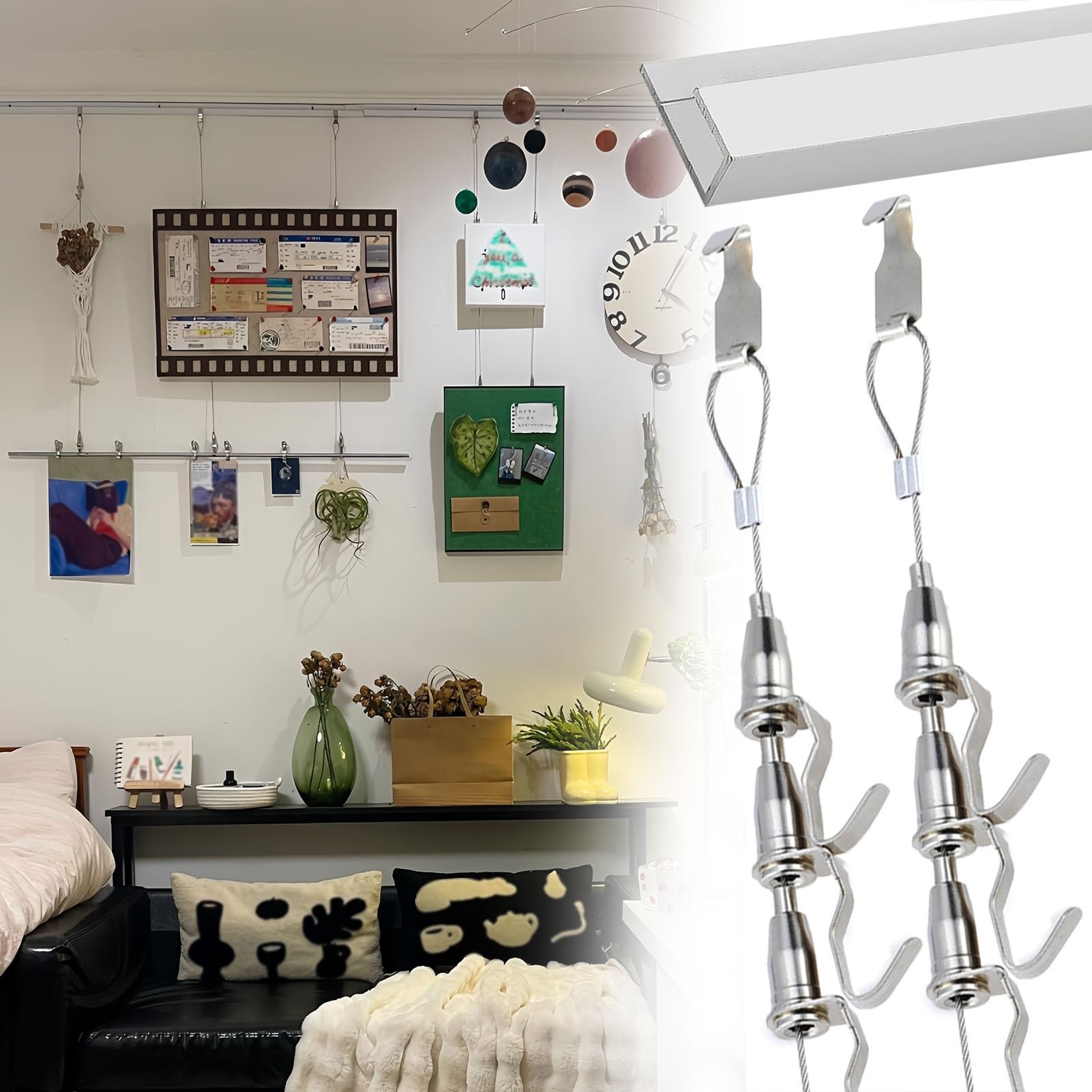 Cimaise pour Tableau Système D'accrochage Mural pour la Maison pour Photos Affiches, Cimaise en Aluminium, Suspension pour Œuvres D'art Sur Cloison Sèche ou Mur en Béton(1m/3.3' Wire,39"/100cm Track)