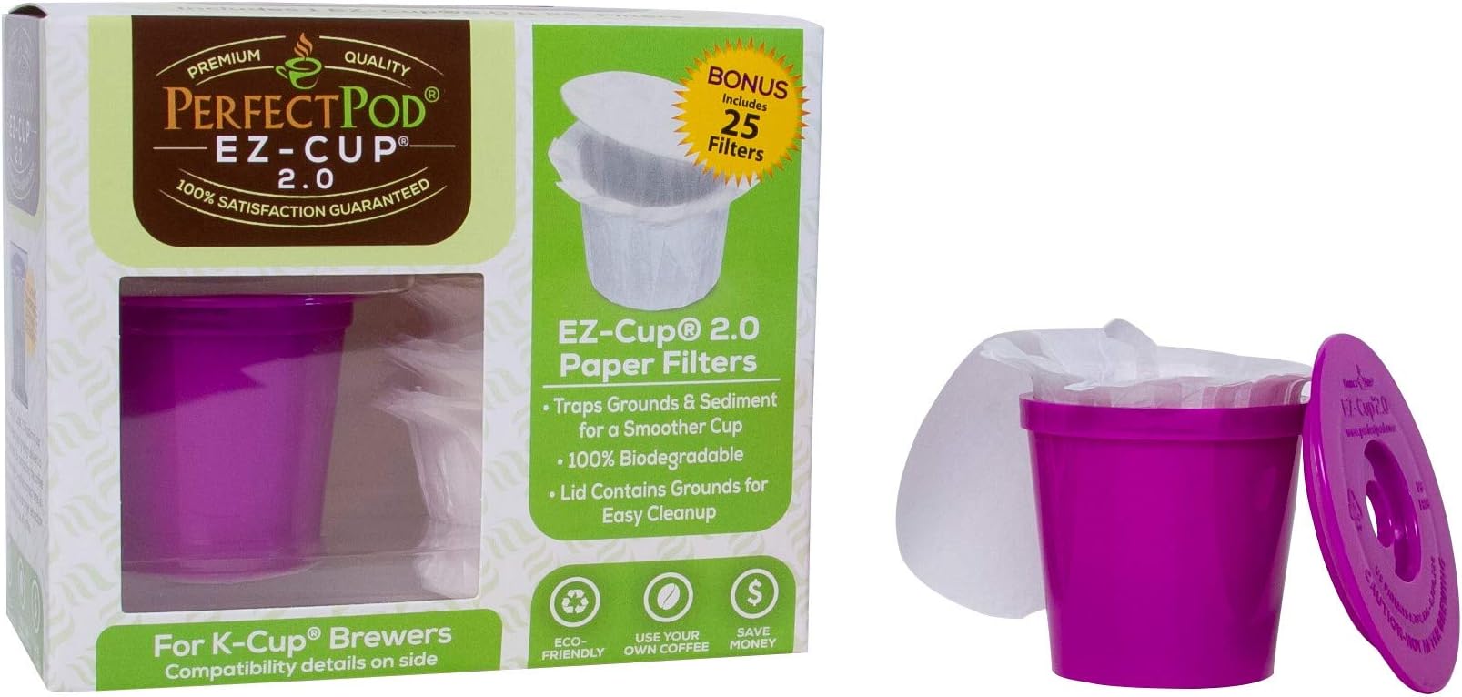 Perfect Pod EZ-Cup 2.0 Starter Pack | Reusable K-Cup Coffee Pod Capsule with 25 Disposable Paper Filters (Starter Pack)