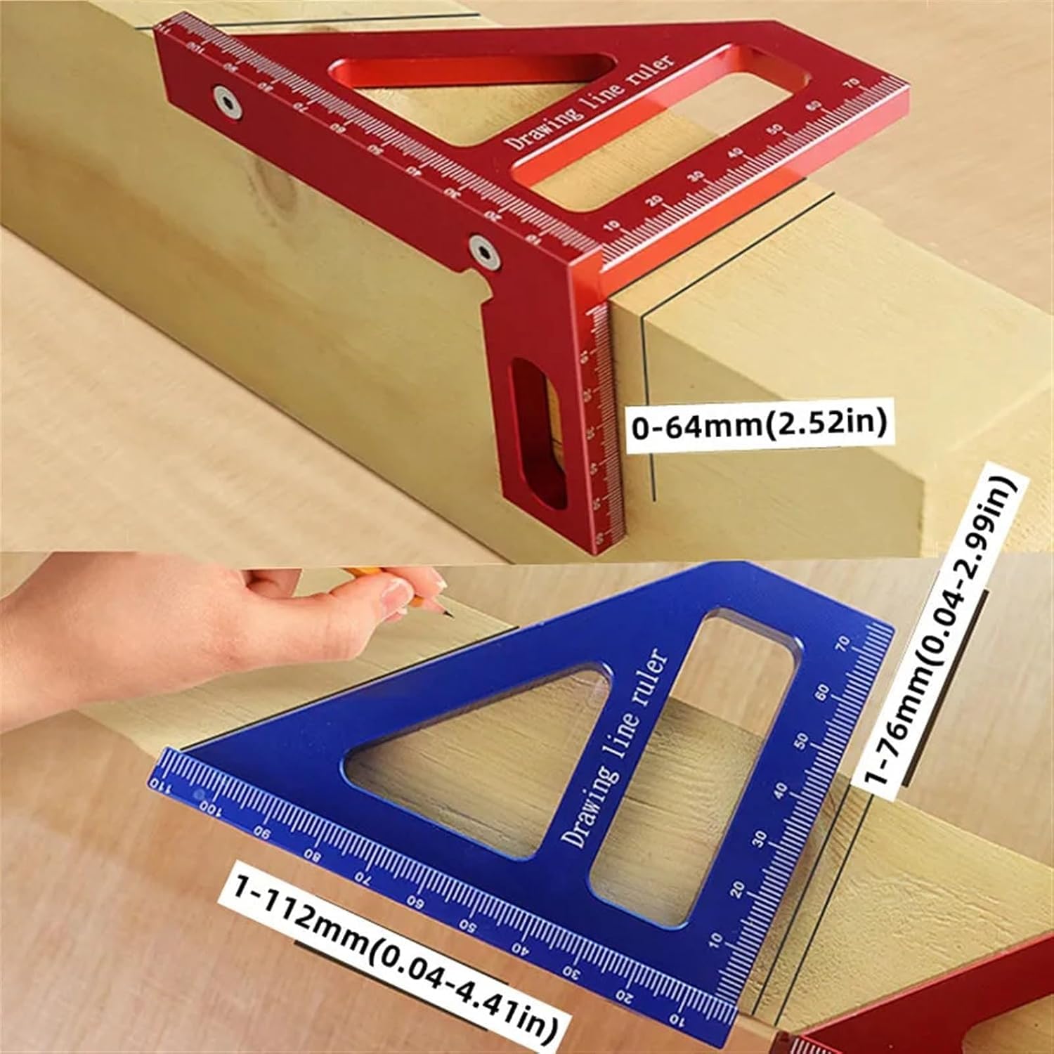 Squadra da Falegname - Goniometro per Lavorazione del Legno, Righello Triangolare in Alluminio, misurazione a 45/90 Gradi, 3D.