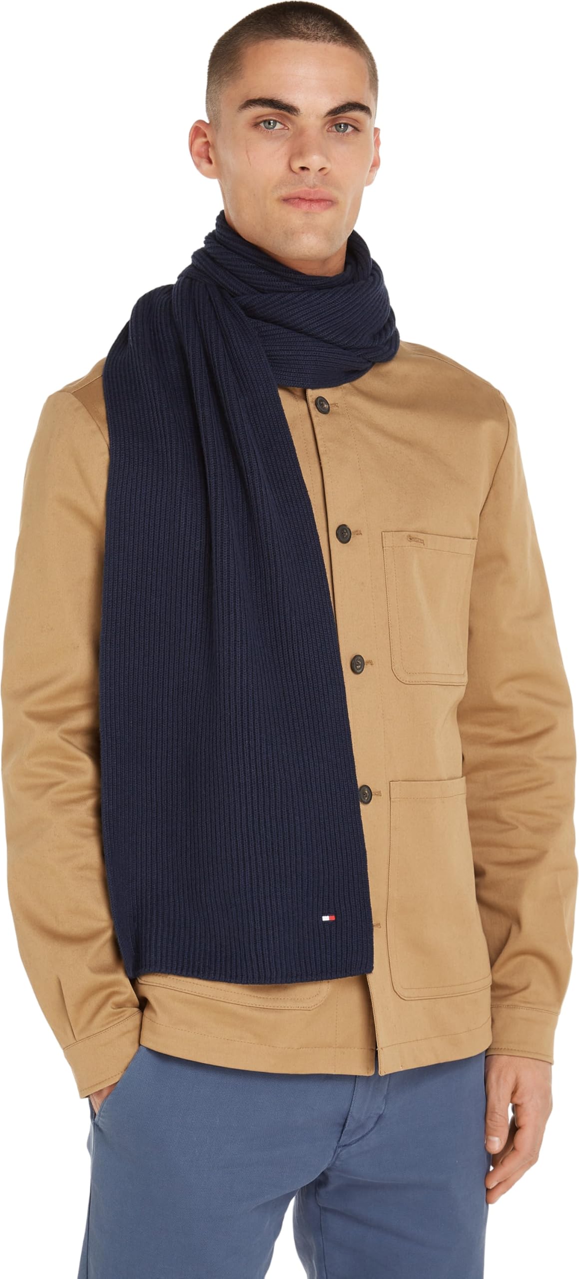 Tommy Hilfiger Uomo Sciarpa Flag Pima Cotton Cash in Maglia a Costine