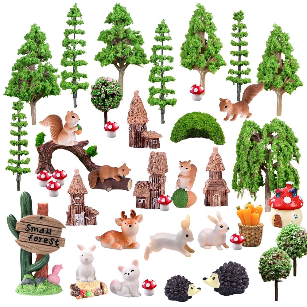 42 Pezzi Alberi Modellismo Alberi Modello Misto Albero del Diorama Plastic Animali del Bosco per DIY Paesaggi in Miniatura Decorazione