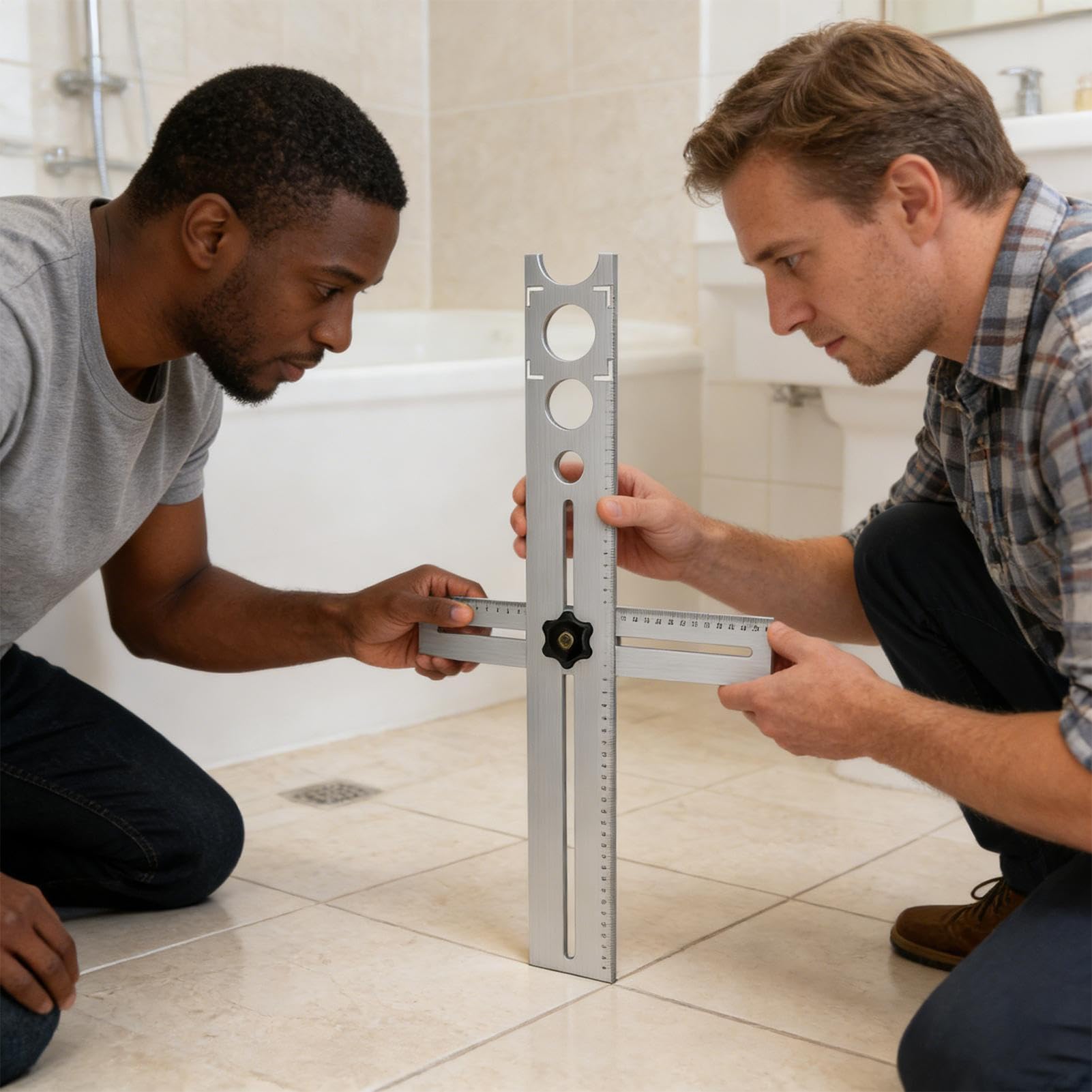 Localisateur De Trous Pour Carrelage En Céramique - Instrument Universel et Ajustable en Acier Inoxydable,Jauge De Détection Pour Guide De Perçage De Sol | Pour Verre, Sol, Céramique, Marbre et Bois