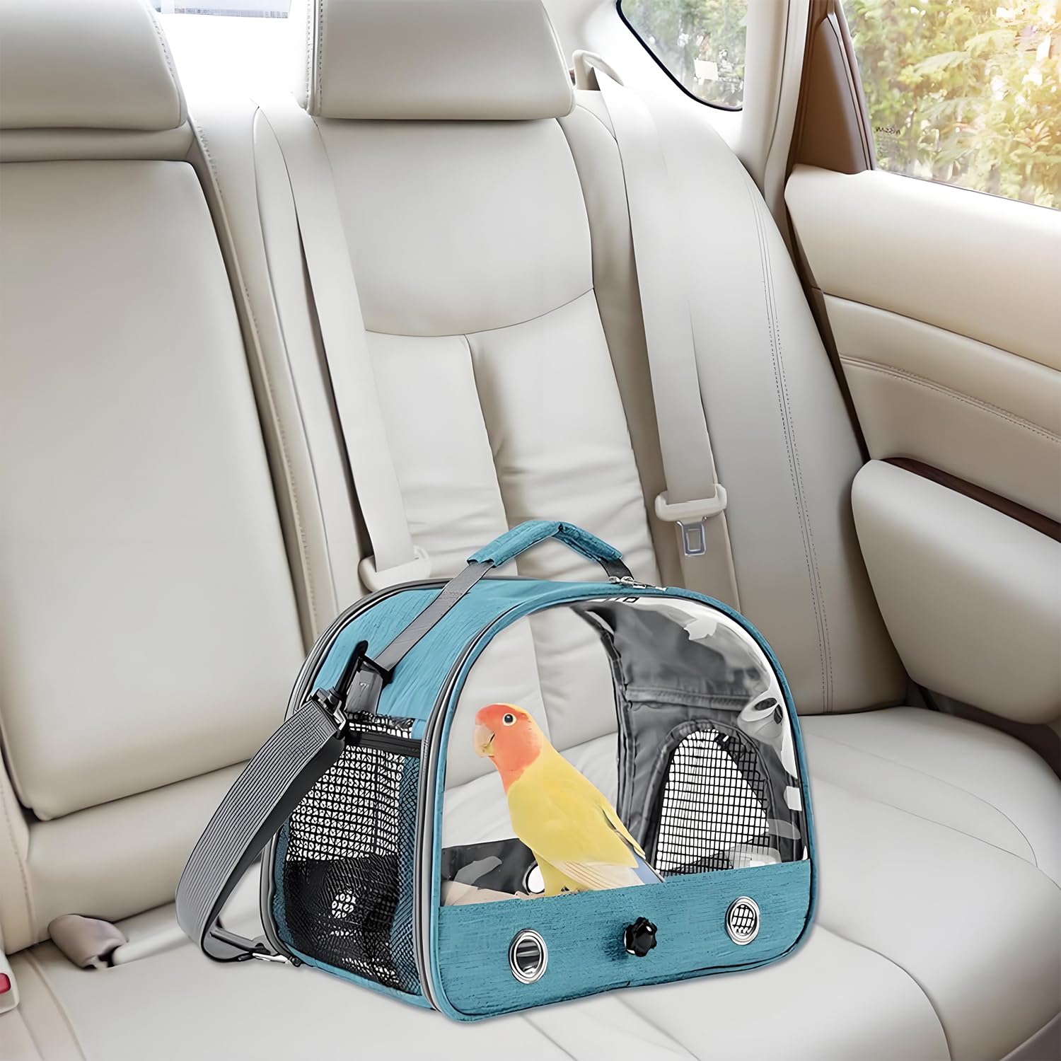 Jaula De Viaje para Pájaros con Percha Y Bandeja, Bolsa De Transporte para Pájaros, Transportador Portátil para, Bolsa De Viaje para Loros, para Periquitos y Loros Pequeños, Azul