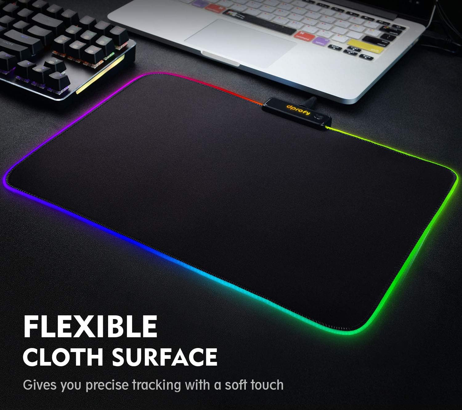 RGB Gaming Mouse Pad Mat - Soft Non-Slip Rubber Base Led Light up Mousepad, Computer Keyboard Mice Mat for MacBook, PC, Laptop, Desk(13.2 x 9.6 x 0.12In)