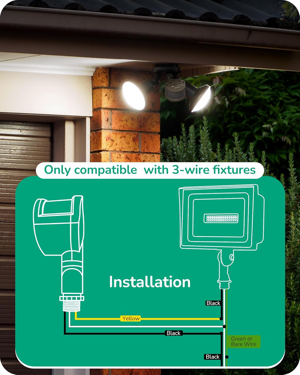 EDISHINE 2 Pack Motion Sensor, 180-Degree Replacement Motion Detector for Outdoor Lights, Adjustable Time & Detection Range Up to 60FT, 3 Modes PIR Motion Sensor for Floodlight, Brown, UL Listed