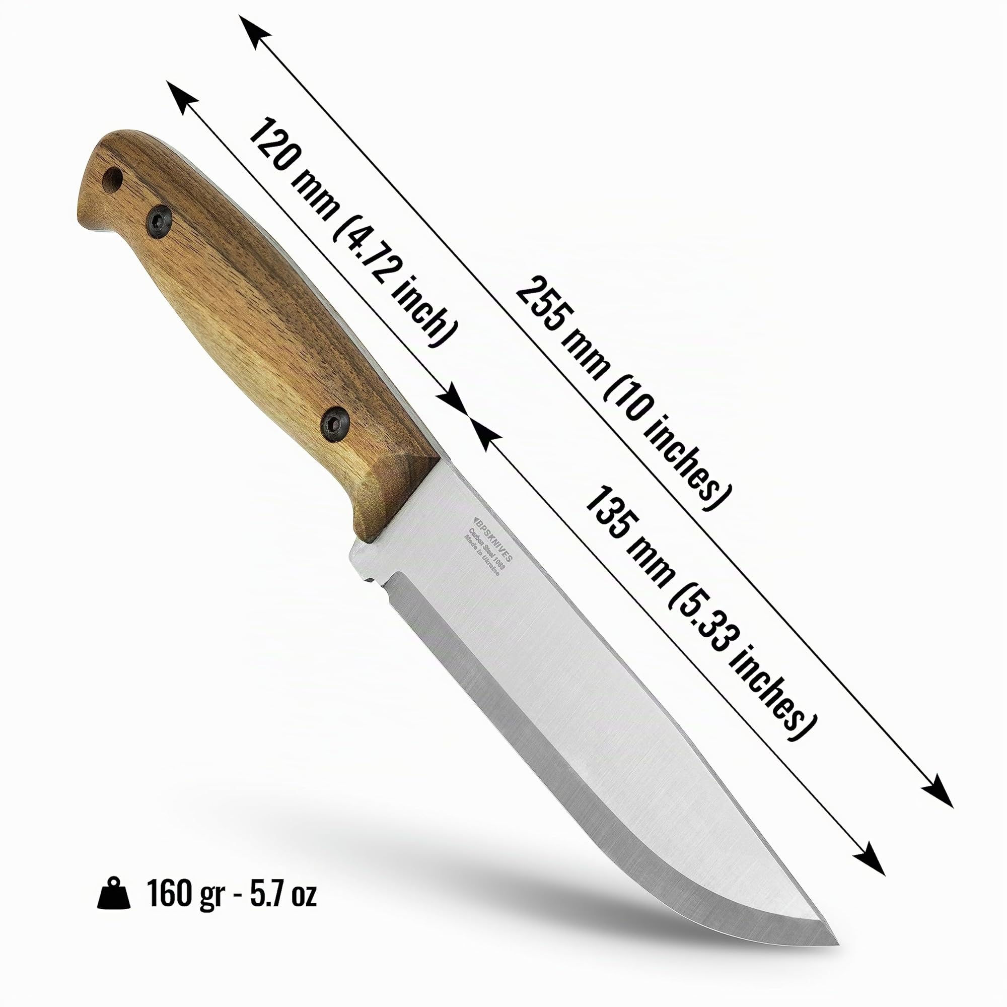 BPSKNIVES Adventurer - Cuchillo Bushcraft - Cuchillo de Acero al Carbono de Hoja Fija con Funda de Cuero y Encendedor - Cuchillo de Mango Completo - Cuchillo de Campamento