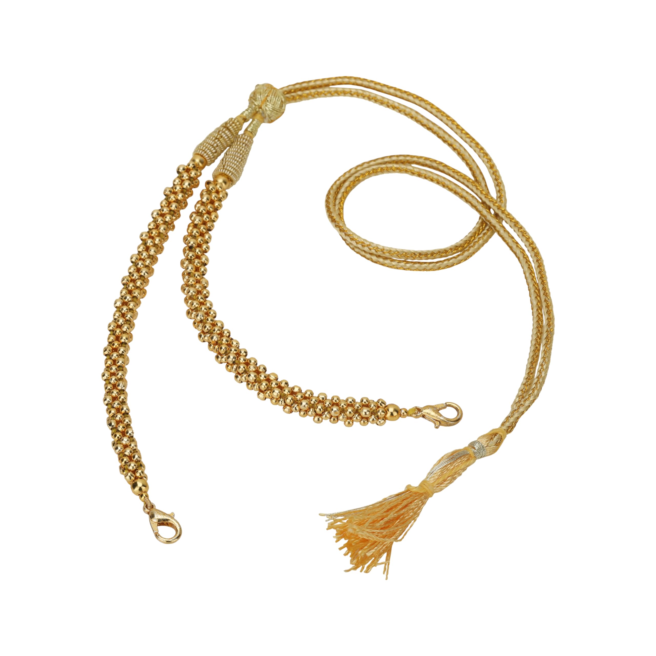Beadsnfashion Adjustable Metal Beaded Pendant Dori with Hook for Jewellery Making Golden Thread Cord for Silk Thread, Terracotta & Quilling Jewellery Making