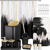 Vista 44 de Juego de baño negro, papelera de baño de 9 piezas, decoración para baño con soporte para cepillo de dientes, taza, dispensador de loción, bandeja