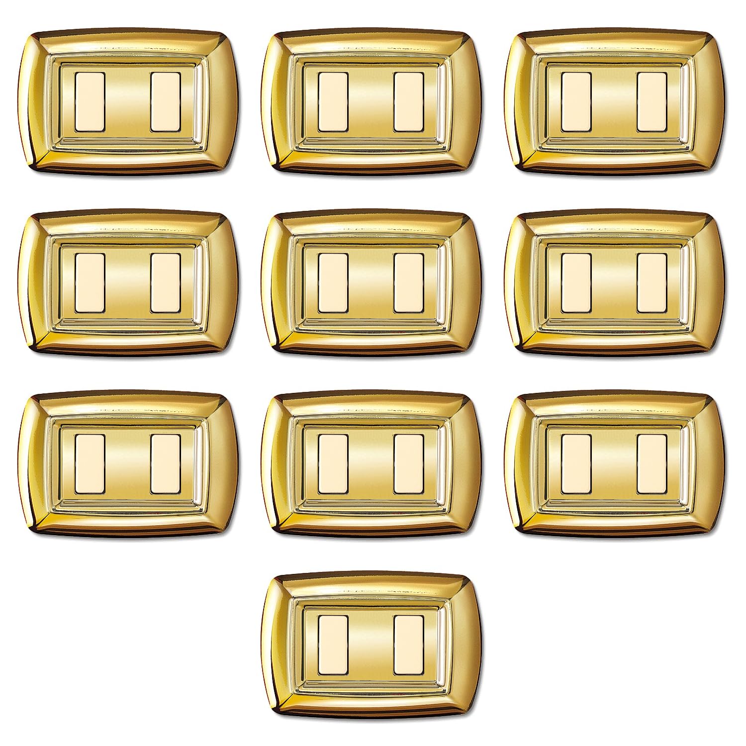 Plaque 2 modules or pour Bticino Magic, lot de 10 cache-prises design classique arrondi de maison