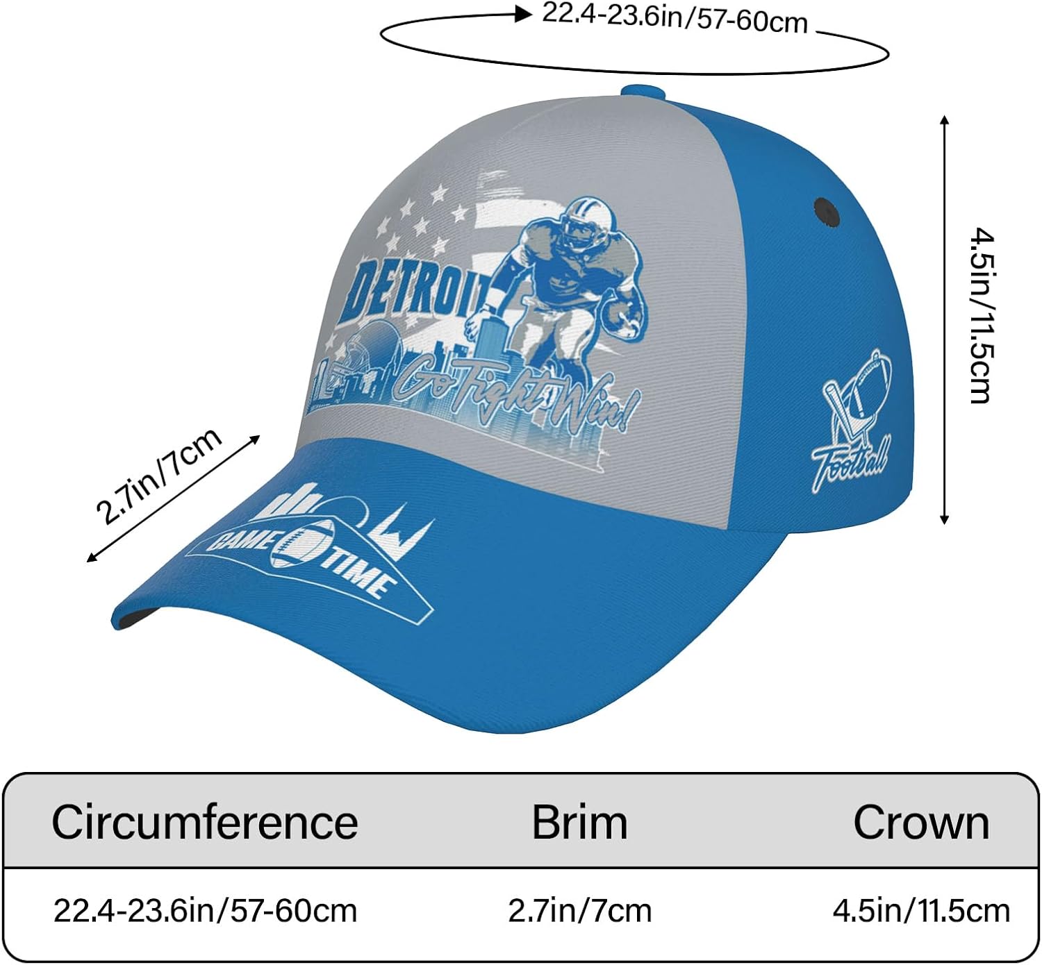 Baseball Cap for Men, Football Gifts for City Fans, Baseball Hat for Women, Adjustable Print Football Cap Game Day Headwear - Image 3