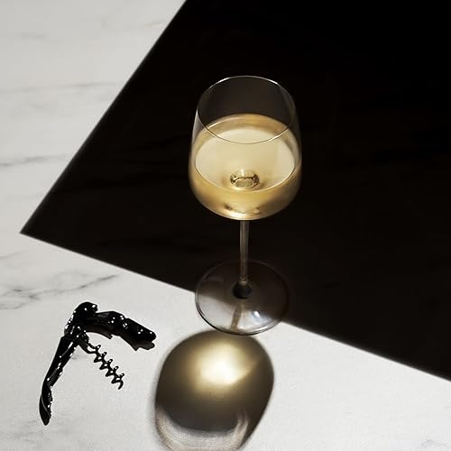 Vista 7 de Viski Reserve Julien Crystal Chardonnay - Copas de vino blanco modernas en ángulo, cristalería elegante para regalos de boda, aniversario, regalos