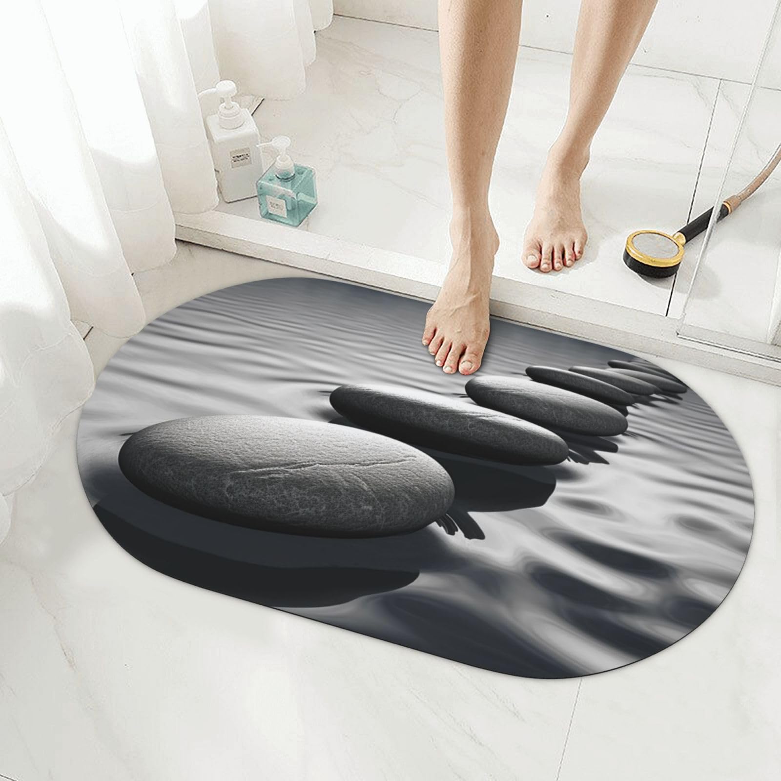 Tapis de bain en pierre grise 50x80 cm absorbant motif zen