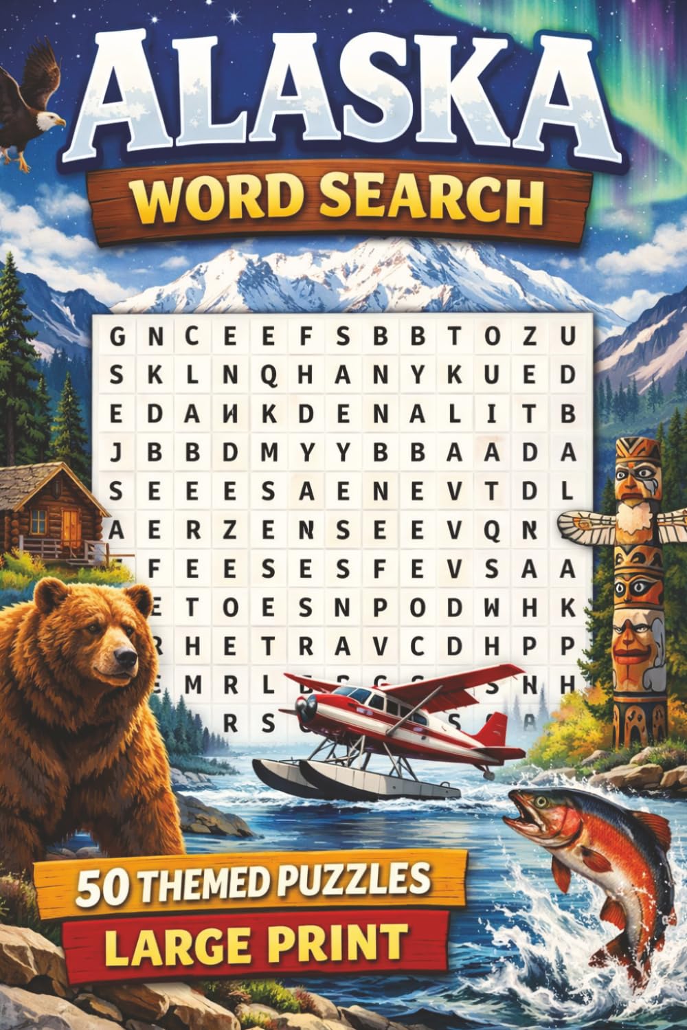 Alaska Word Search: 50 themed puzzles related to Alaskan cities and towns, activities, and geography. Fun and educational for teens and adults!