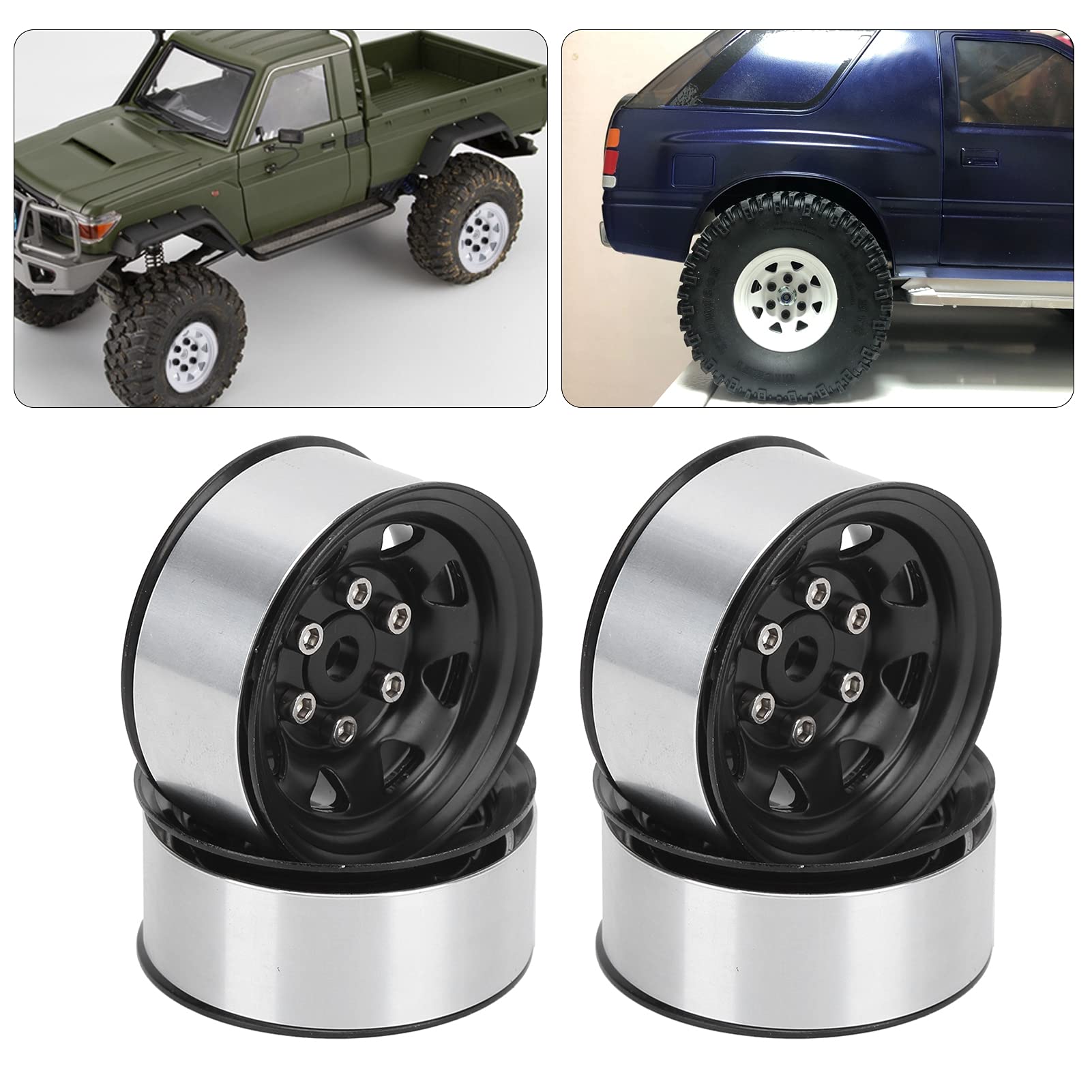 RC Car Wheel Rim Hub 4 Pcs 1.55 Inch Zinc Alloy Beadlock Wheel Rims for AX90069 Crawlers Replacement(black) Rc Car Model Accessory - Image 3