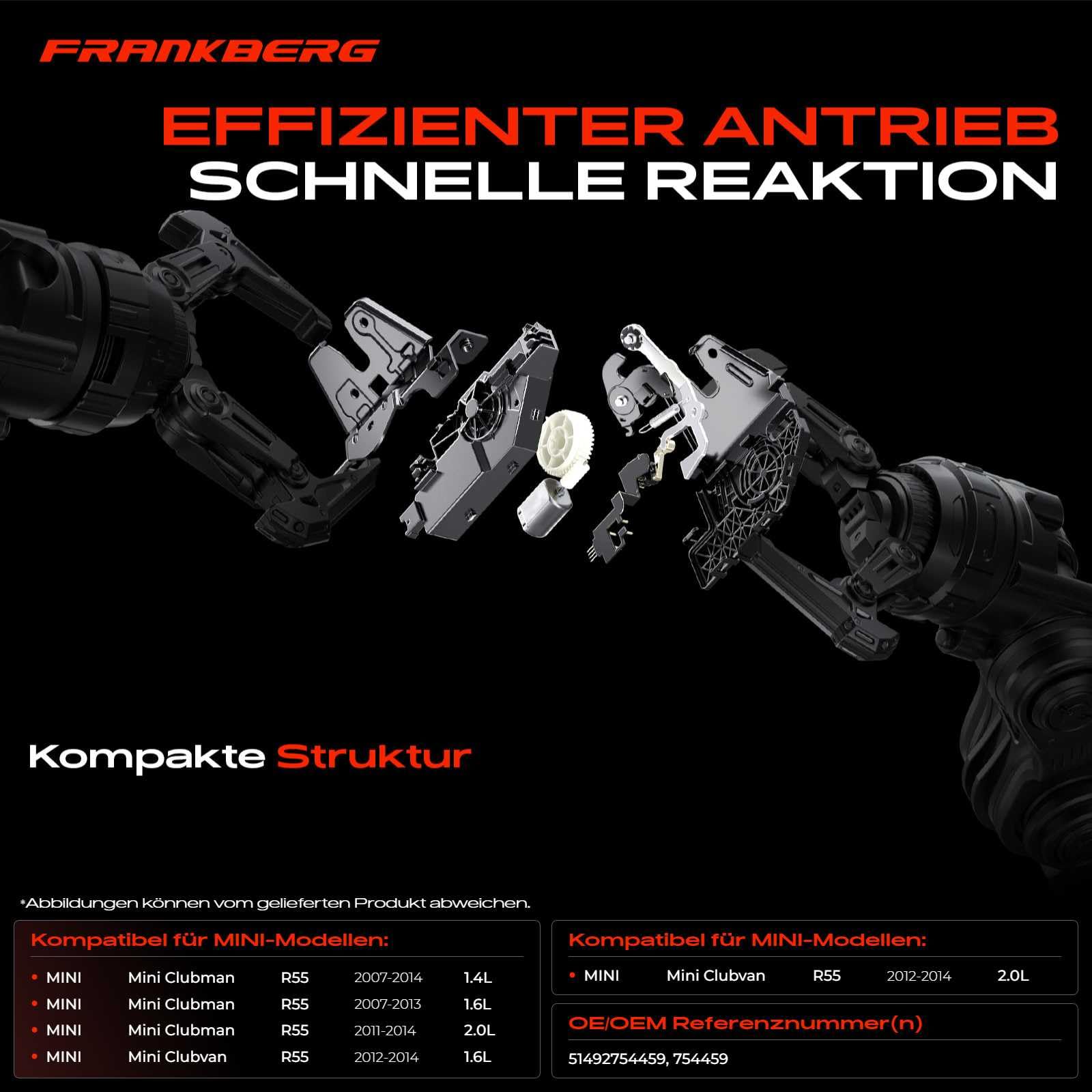 Frankberg Heckklappenschloss Heckklappe Hinten Rechts 4-polig Kompatibel mit M.i.n.i Clubman R55 1.4L-2.0L 2007-2014 M.i.n.i Clubvan R55 1.6L 2.0L 2012-2014 Replace# 754459