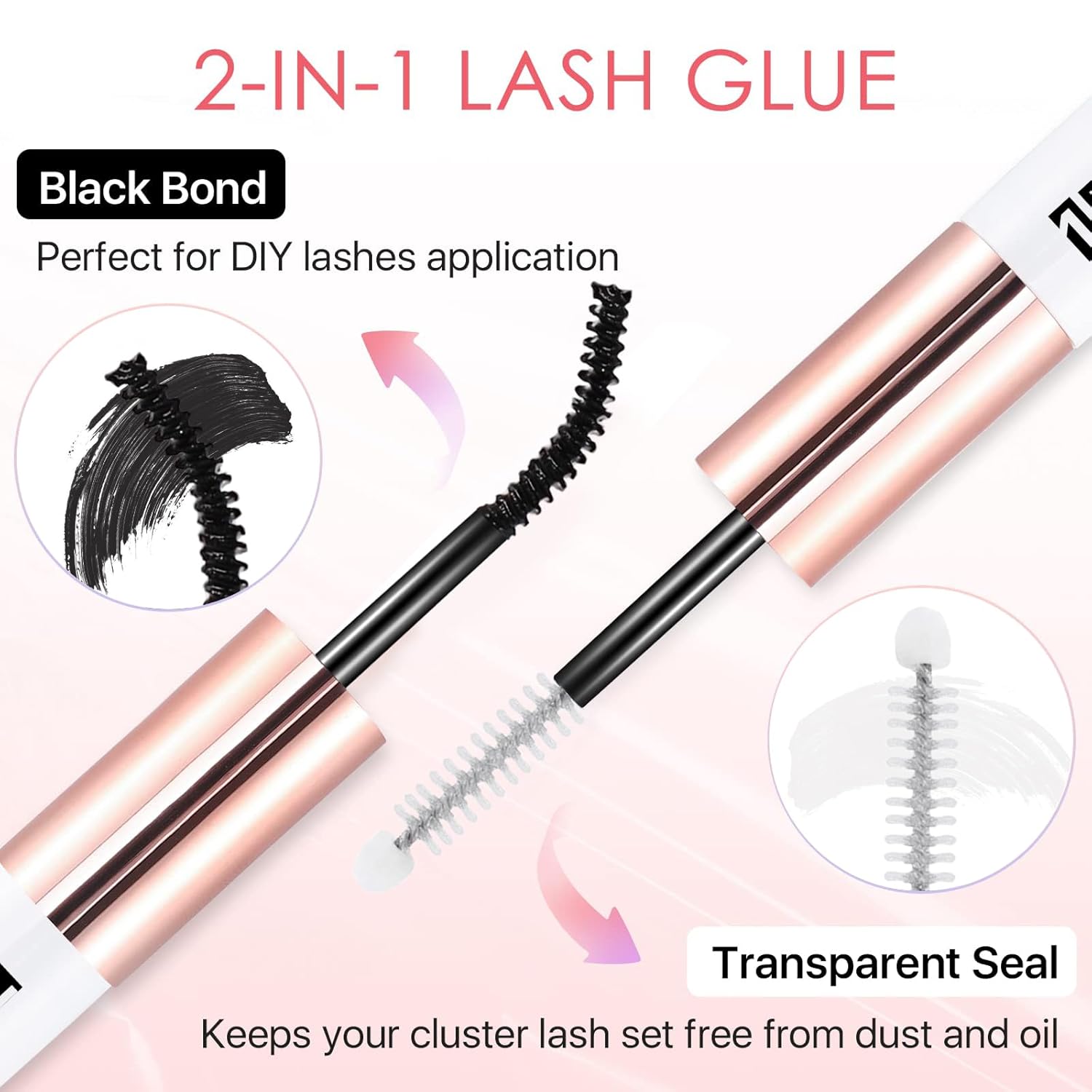 eyelash glue, lash bond and seal, latex-free lash glue for sensitive eyes, waterproof strong hold eyelash cluster adhesive for 72 hours