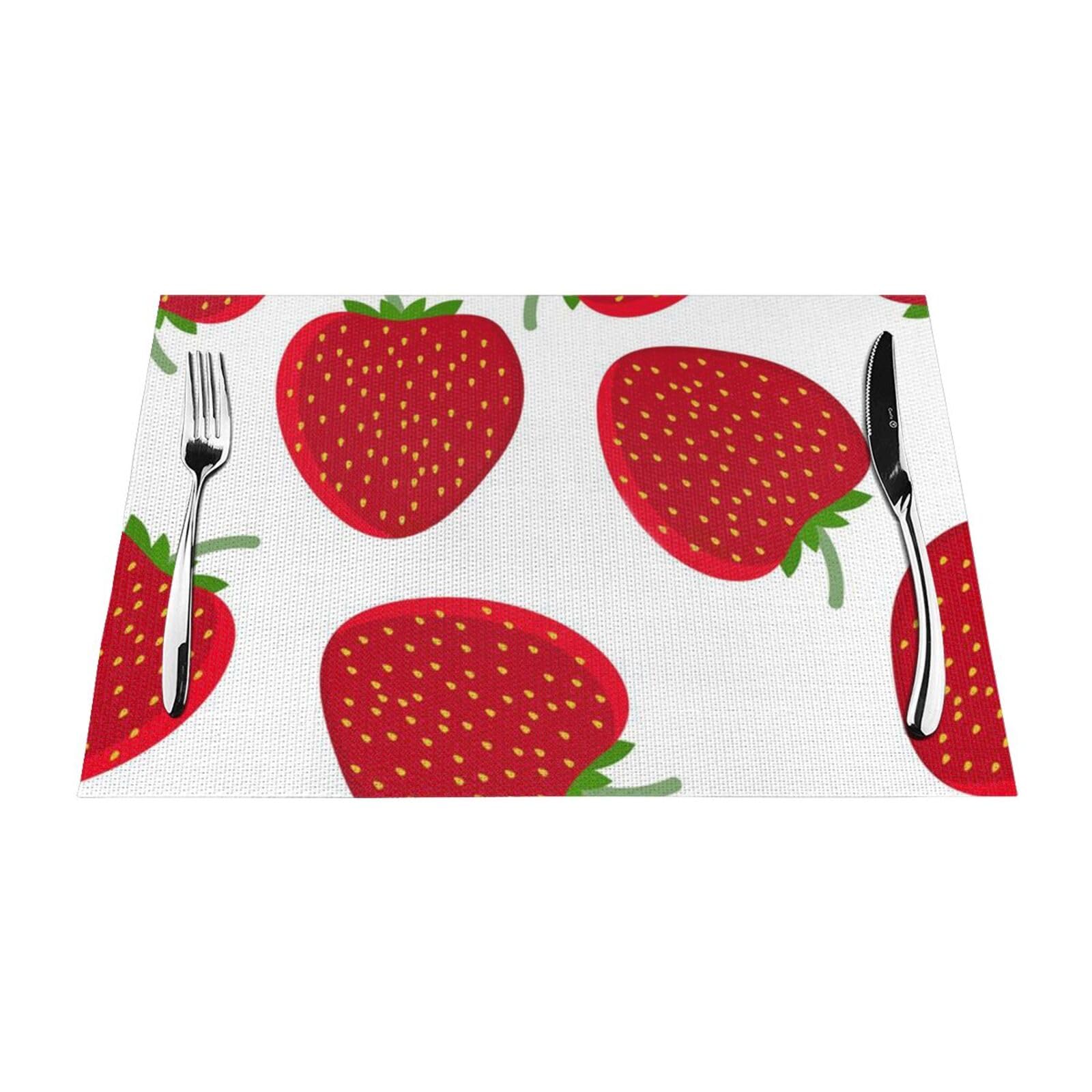 PVC Placemat Set of 4 PCS, 45x30 CM, Strawberry Printed Non-Slip Heat Resistant Place Mats for Kitchen Dining Table Indoor Outdoor