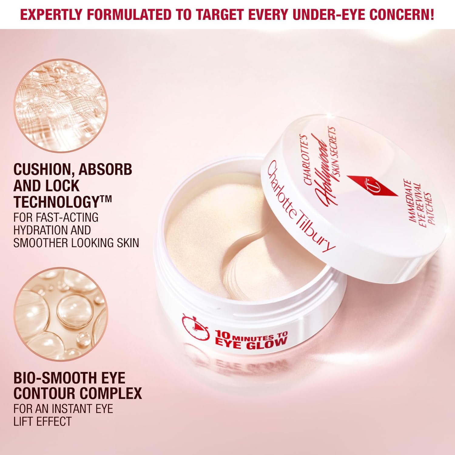 Charlotte Tilbury Hollywood Skin Secrets Under Eye Patches - Radiance-Boosting Lift Effect Eye Patches for Puffy Eyes & Dark Circles - Infused with Non-Slip & Non-Drip Cooling Hydrogel Cushion - Image 4