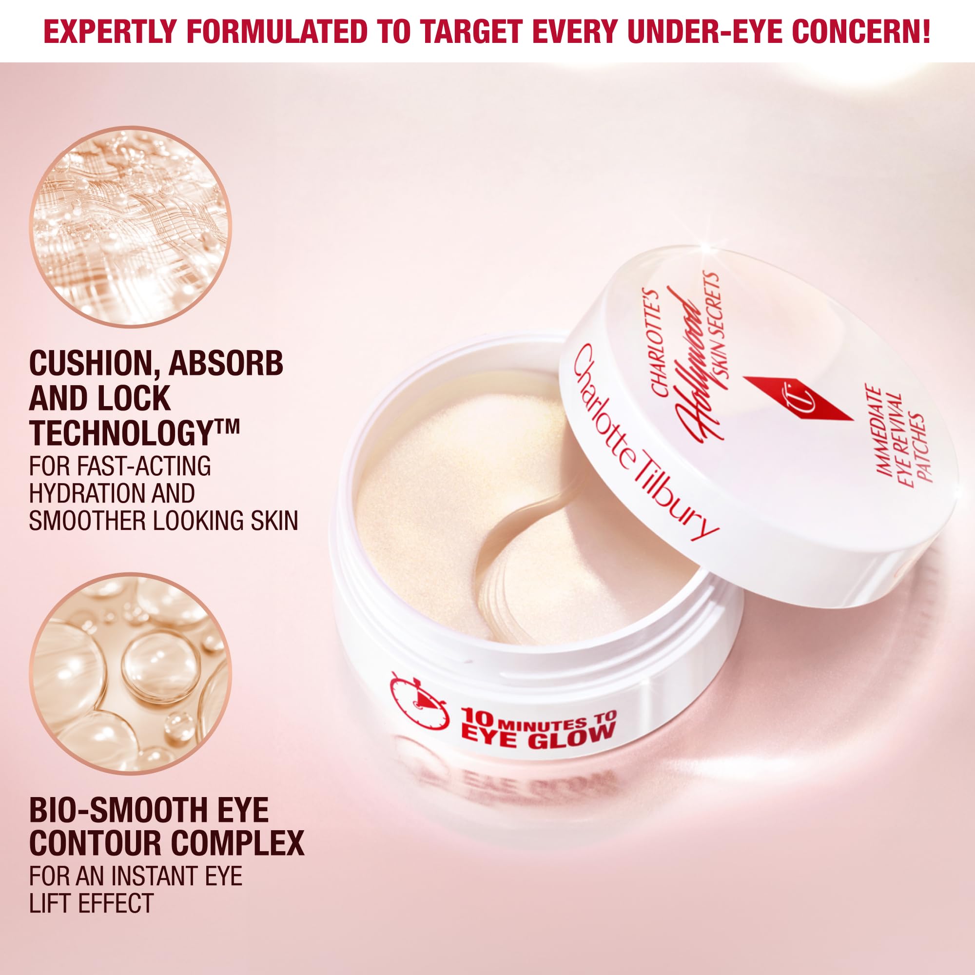 Charlotte Tilbury Hollywood Skin Secrets Under Eye Patches - Radiance-Boosting Lift Effect Eye Patches for Puffy Eyes & Dark Circles - Infused with Non-Slip & Non-Drip Cooling Hydrogel Cushion